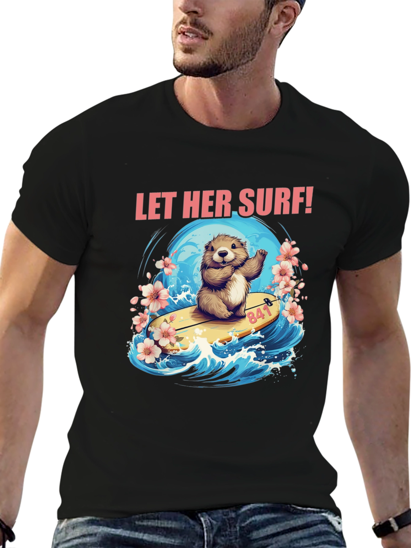 Black Let Her Surf! Graphic T-Shirt view 6