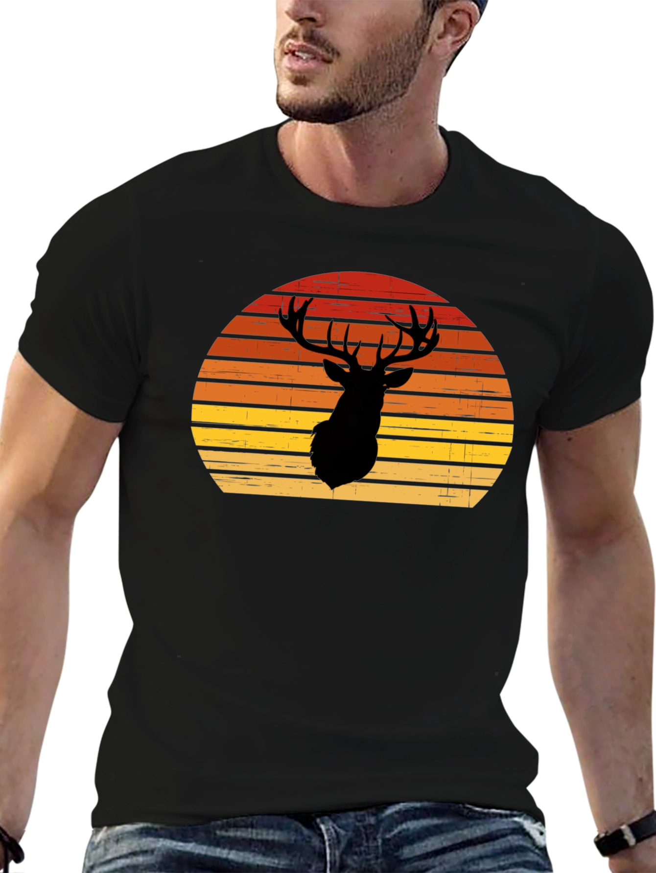 Black Retro Deer Silhouette T-Shirt view 6