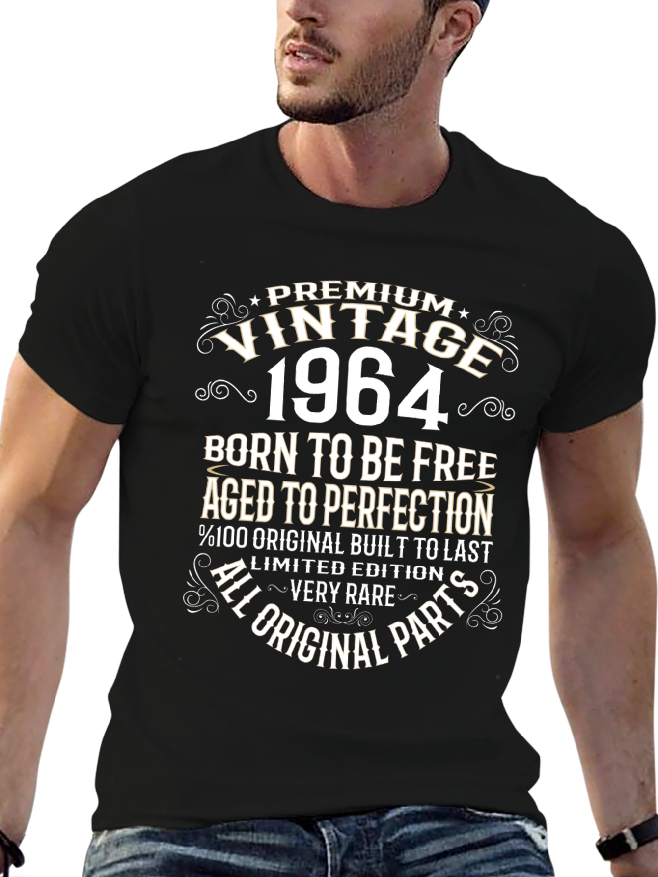 Black Vintage 1964 T-Shirt - Born To Be Free, Aged To Perfection view 6