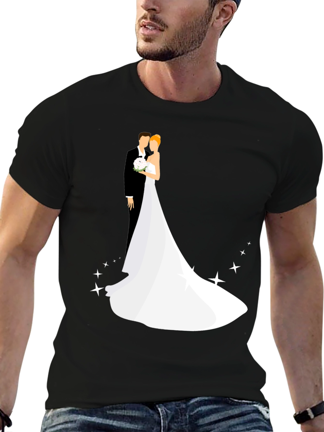 Black Wedding Couple Graphic Black T-Shirt view 6