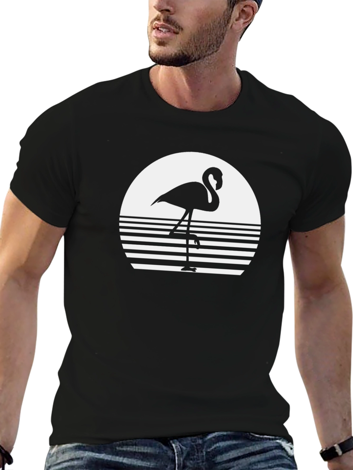 Black Flamingo Sunset Graphic Tee - Stylish & Unique view 6