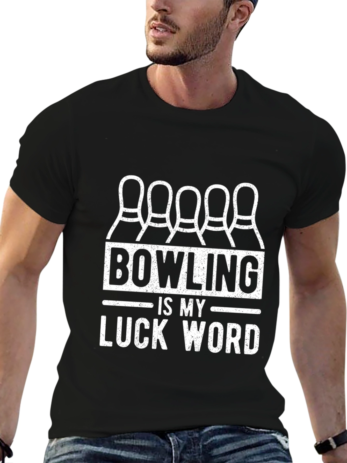 Black Bowling is My Luck Word T-Shirt view 6
