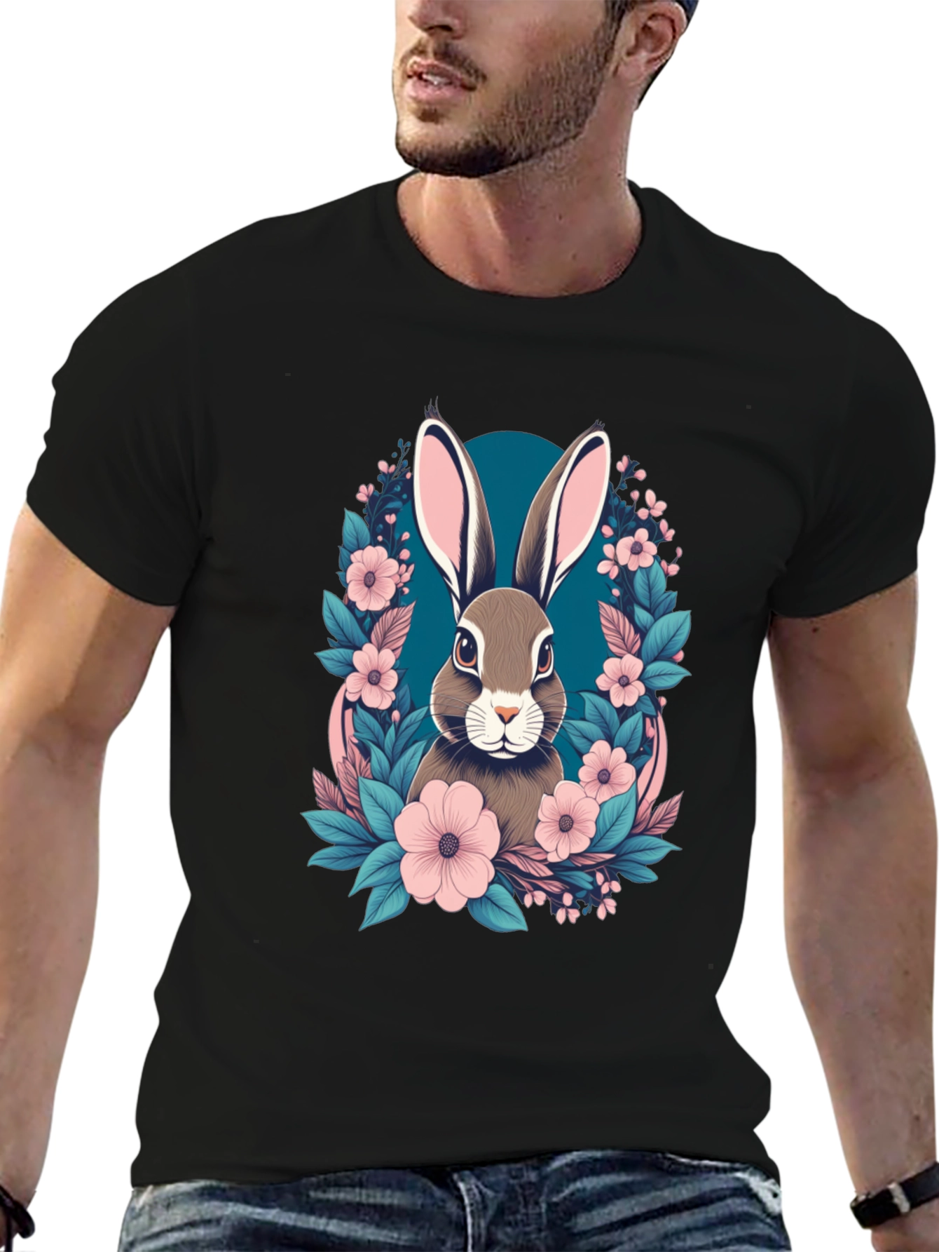 Black Floral Bunny Graphic Tee - Easter Style view 6