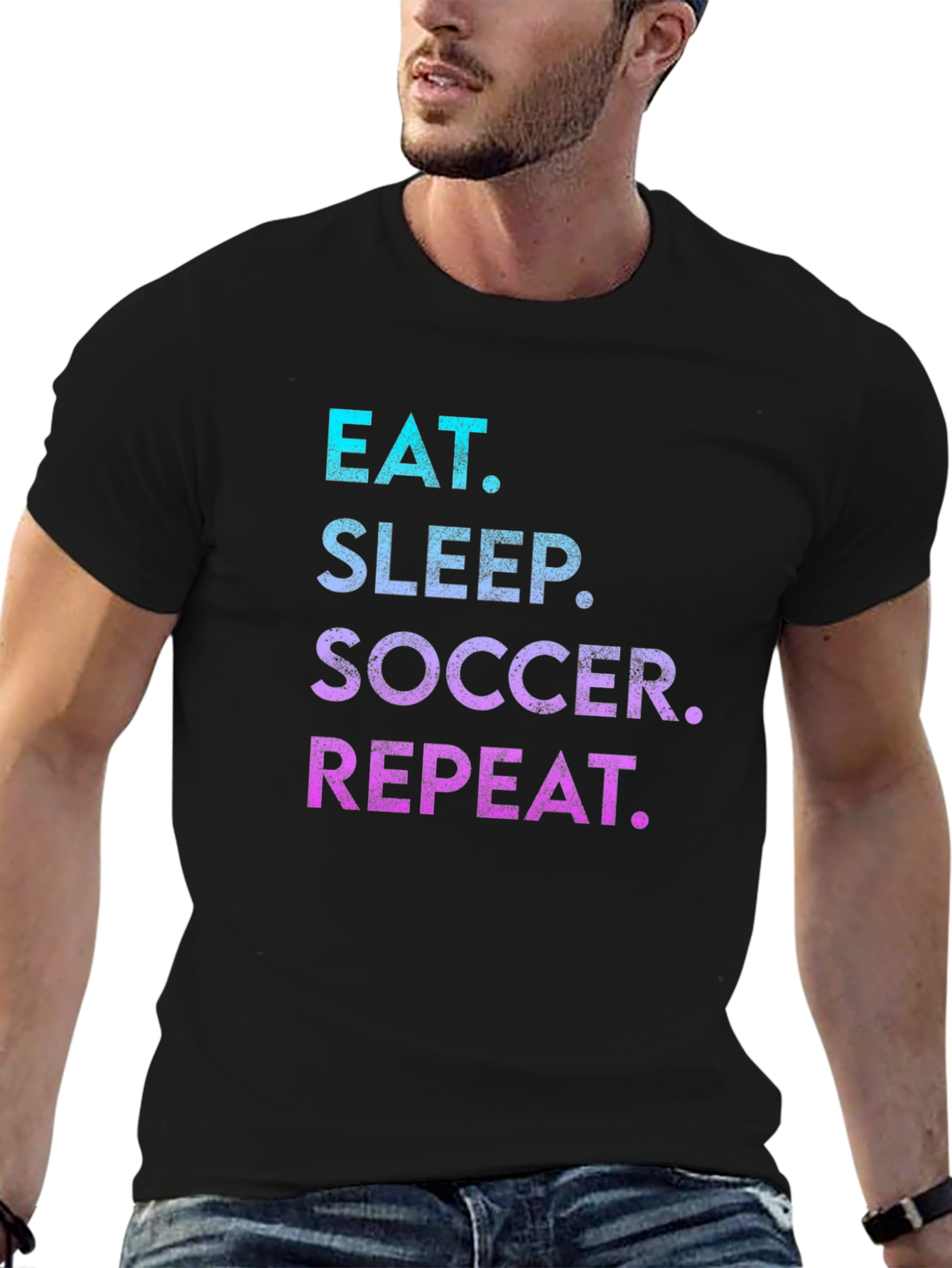 Black Eat Sleep Soccer Repeat T-Shirt view 6