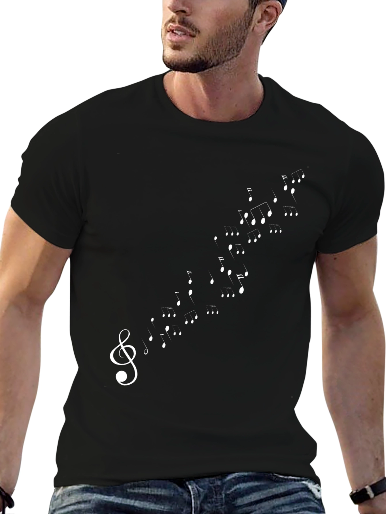 Black Musical Note Treble Clef Black T-Shirt view 6
