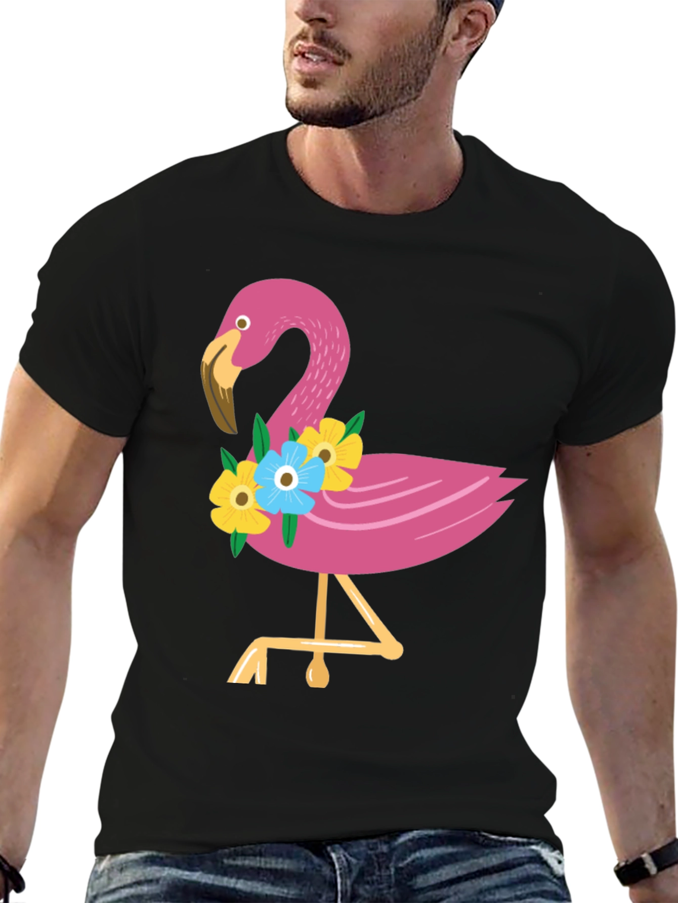 Black Tropical Flamingo Graphic Tee - Black view 6