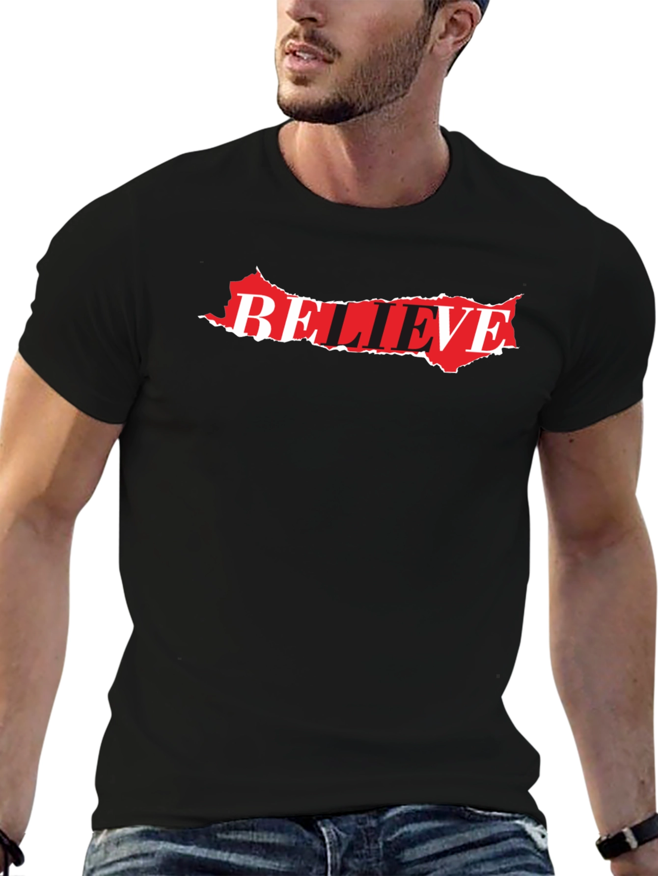Black Believe Graphic Tee - Stylish Black Cotton Blend T-Shirt view 6