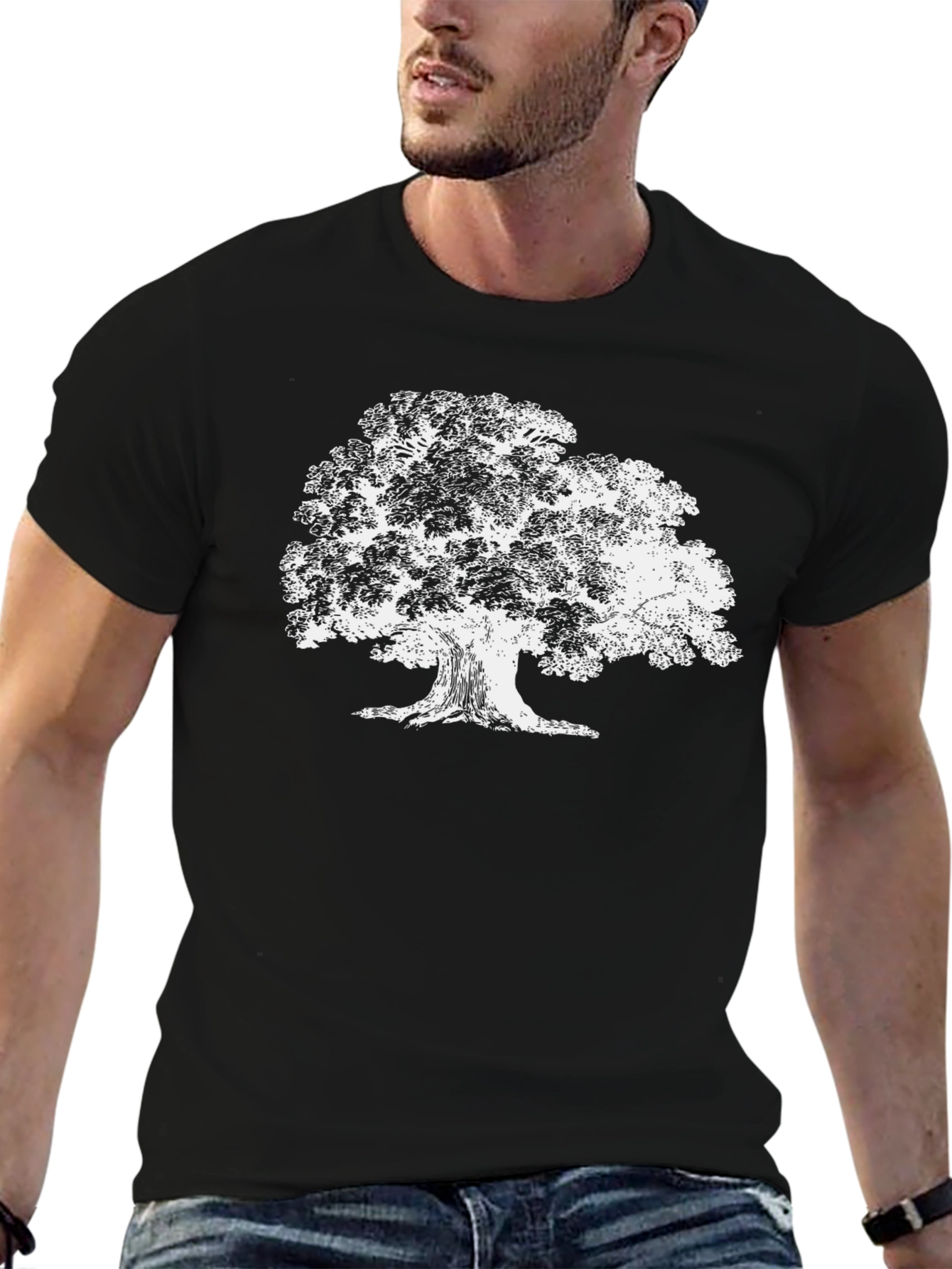 Black Distressed Tree Graphic T-Shirt - Black view 6