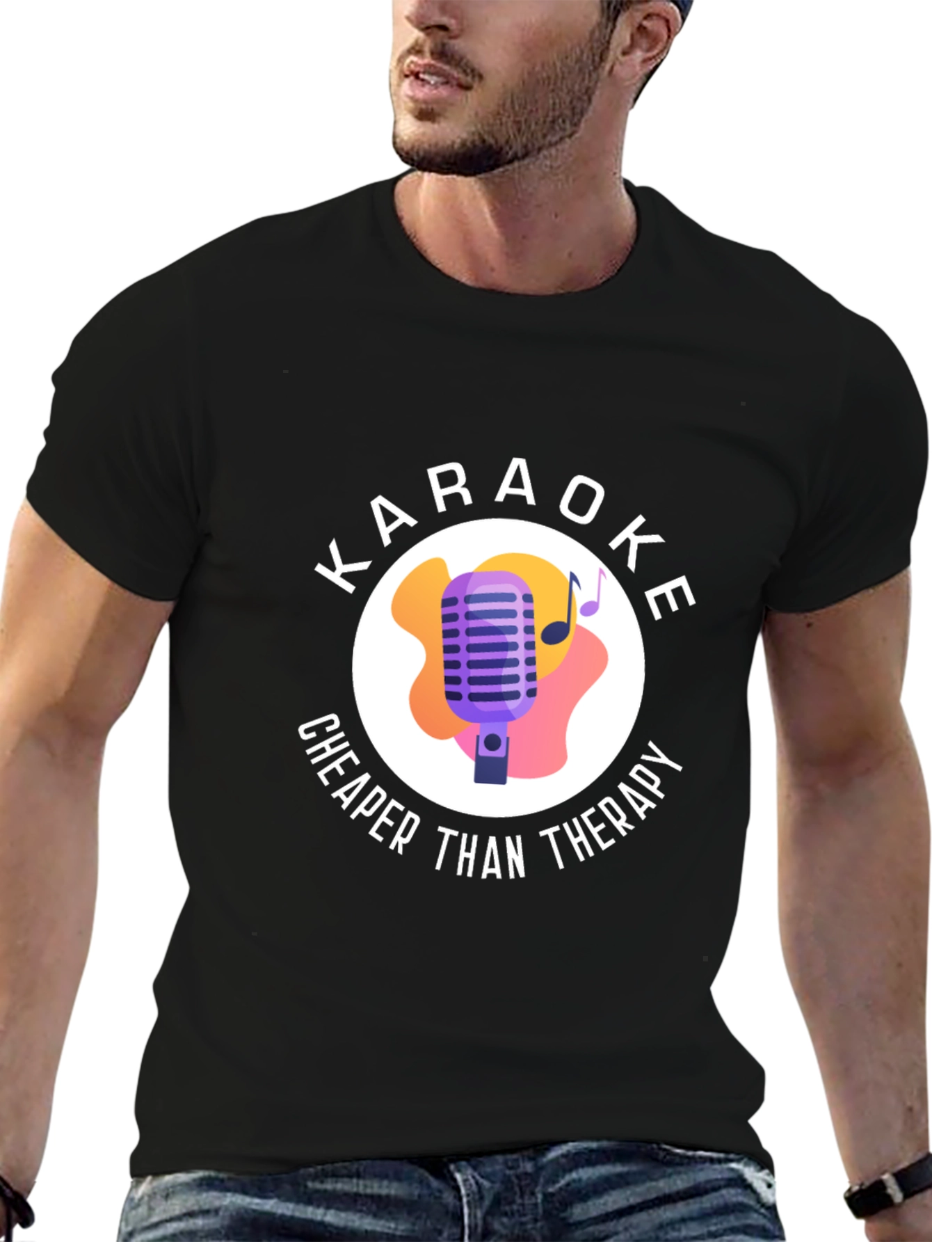 Black Karaoke Cheaper Than Therapy Black Graphic T-Shirt view 6