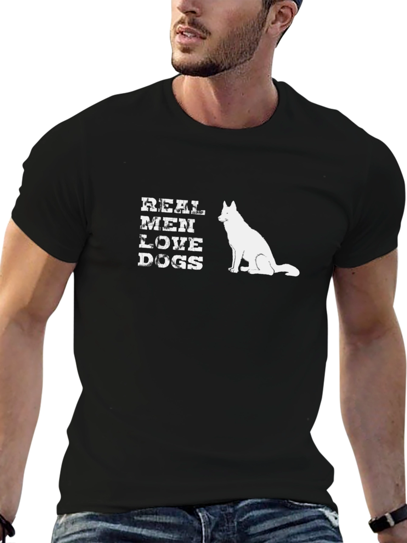 Black Real Men Love Dogs Graphic Tee - Black view 6