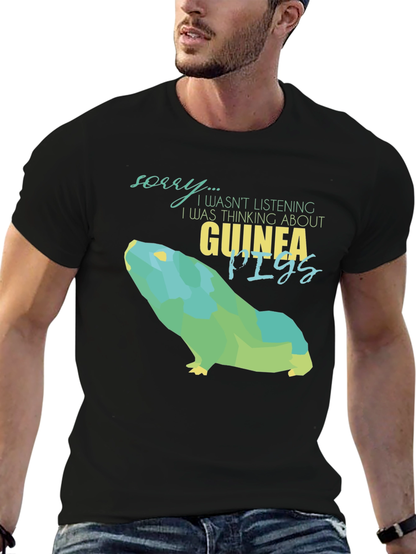 Black Guinea Pig Lover Graphic Tee - Sorry Not Listening T-Shirt view 6