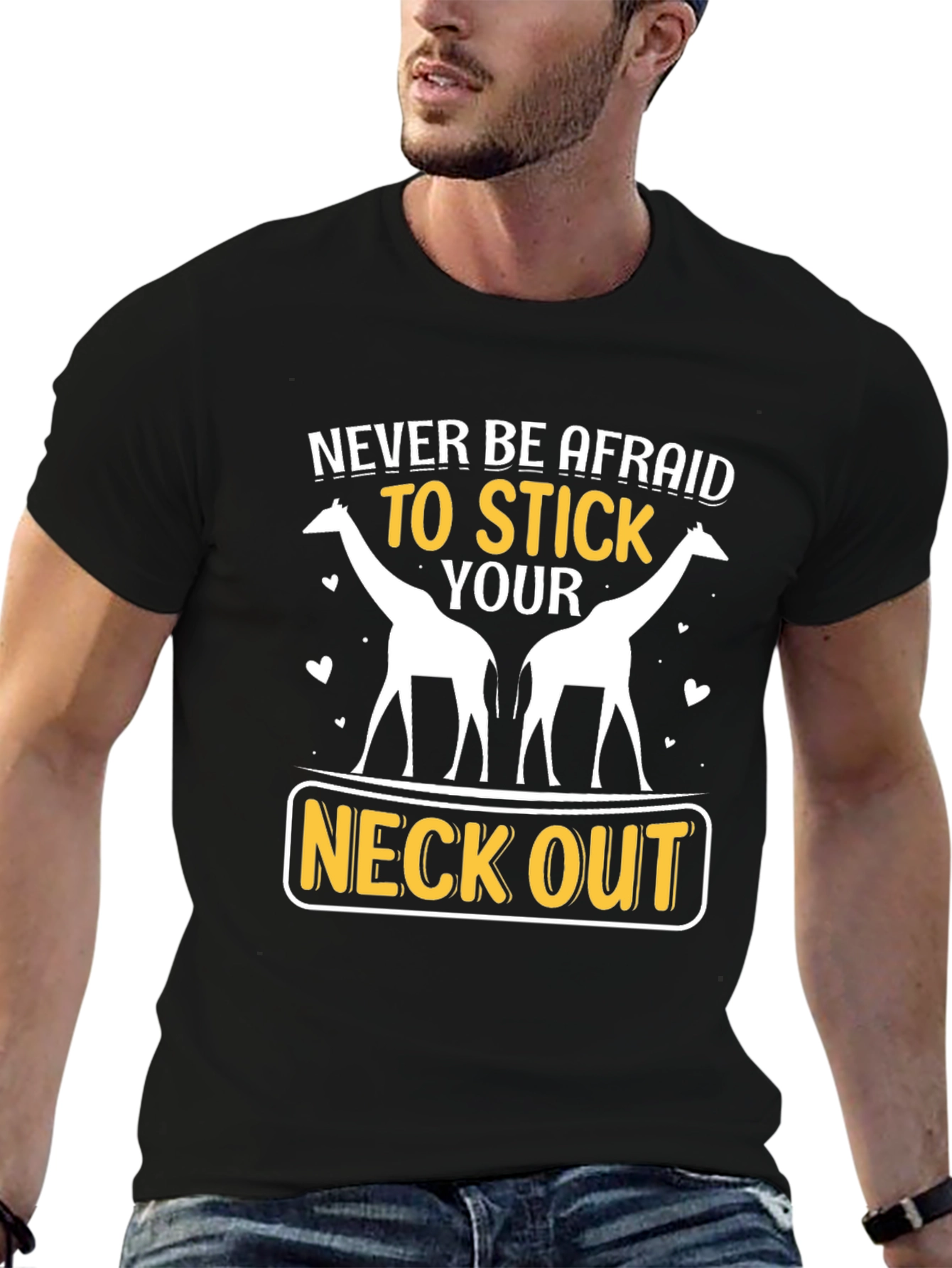 Black Giraffe Neck Out Graphic T-Shirt: Never Be Afraid view 6
