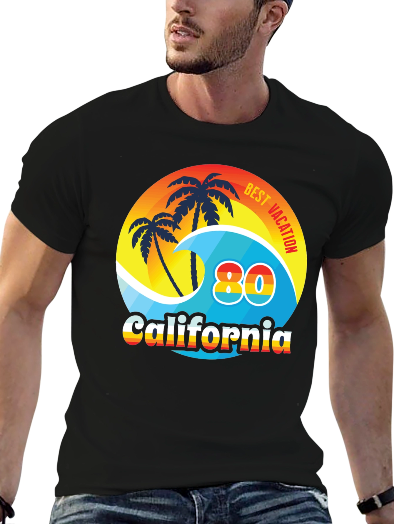 Black California 80's Best Vacation T-Shirt view 6