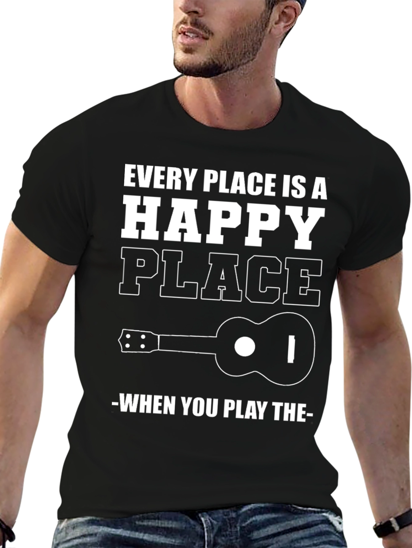 Black Happy Place Ukulele Graphic Tee view 6