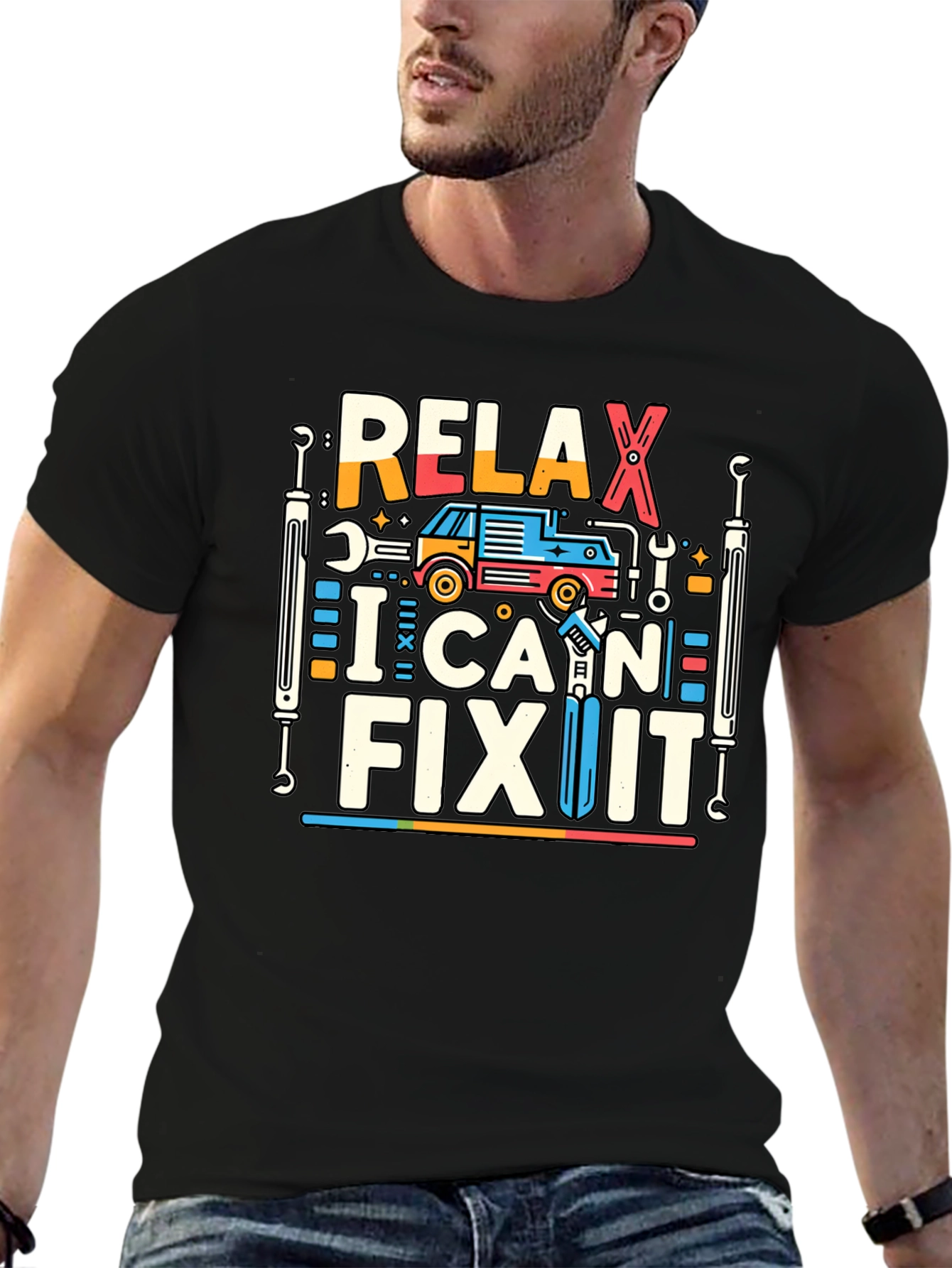 Black Relax I Can Fix It Graphic Tee - Mechanic Shirt view 6