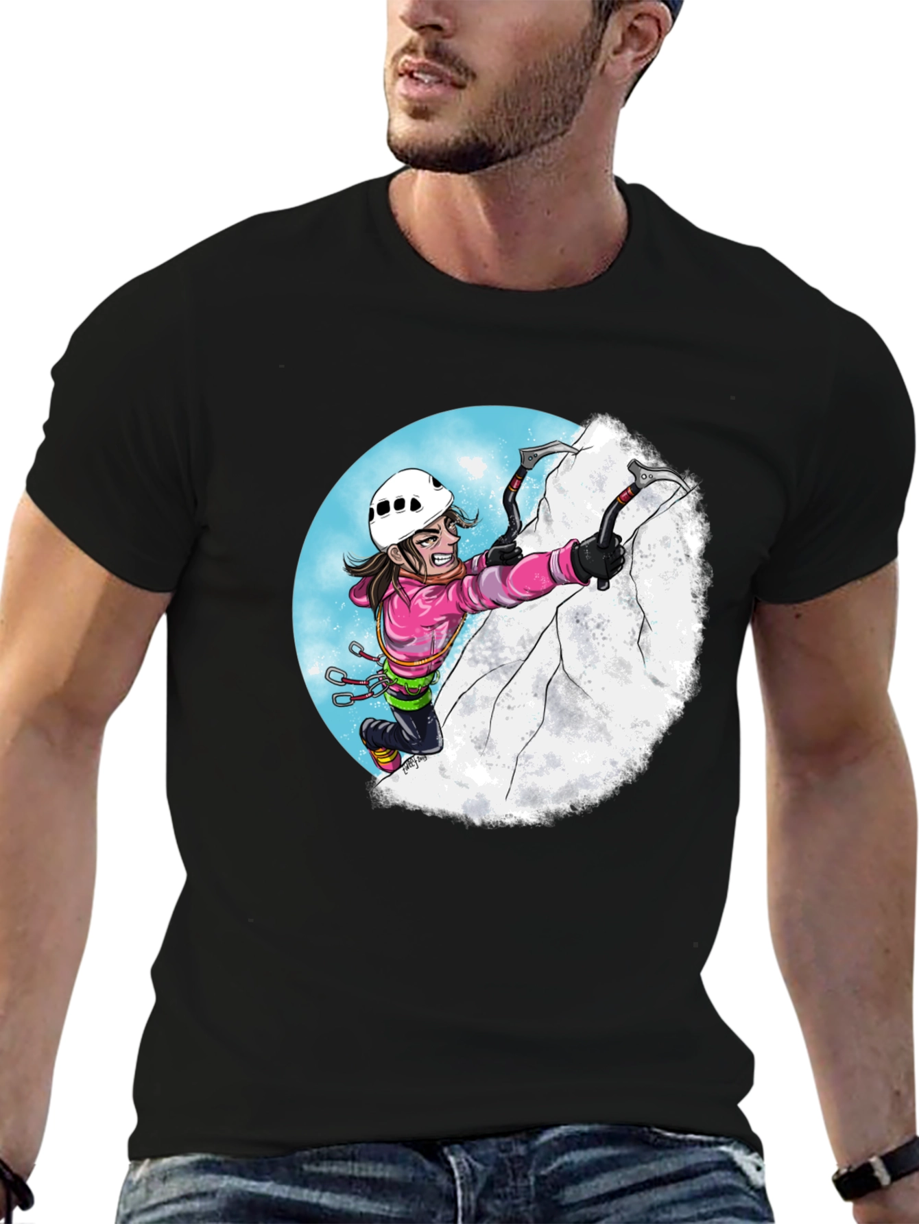 Black Climbing Cartoon Graphic Tee view 6