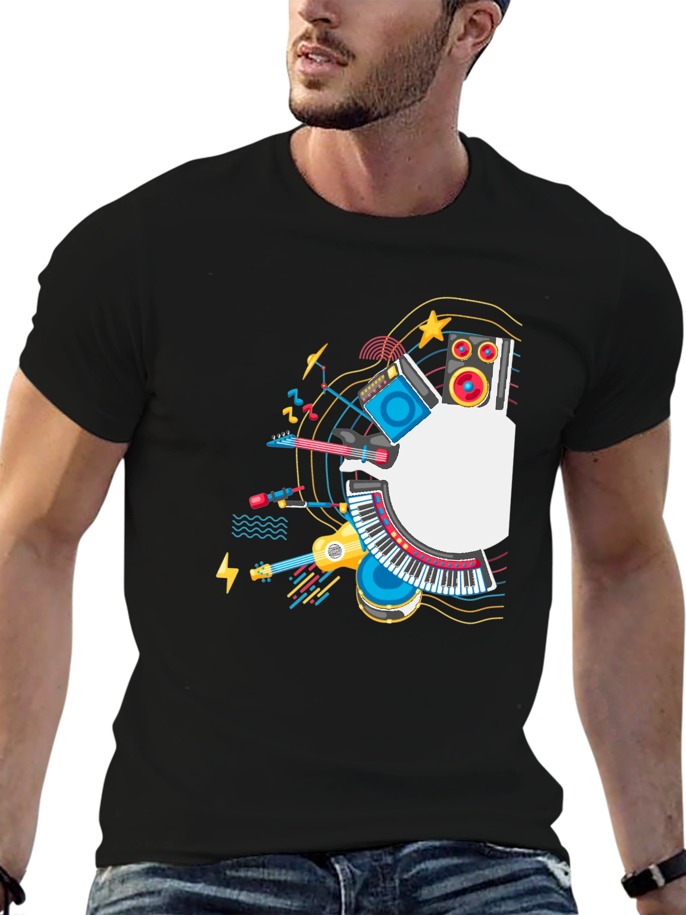 Black Musical Instruments Graphic Black T-Shirt view 6