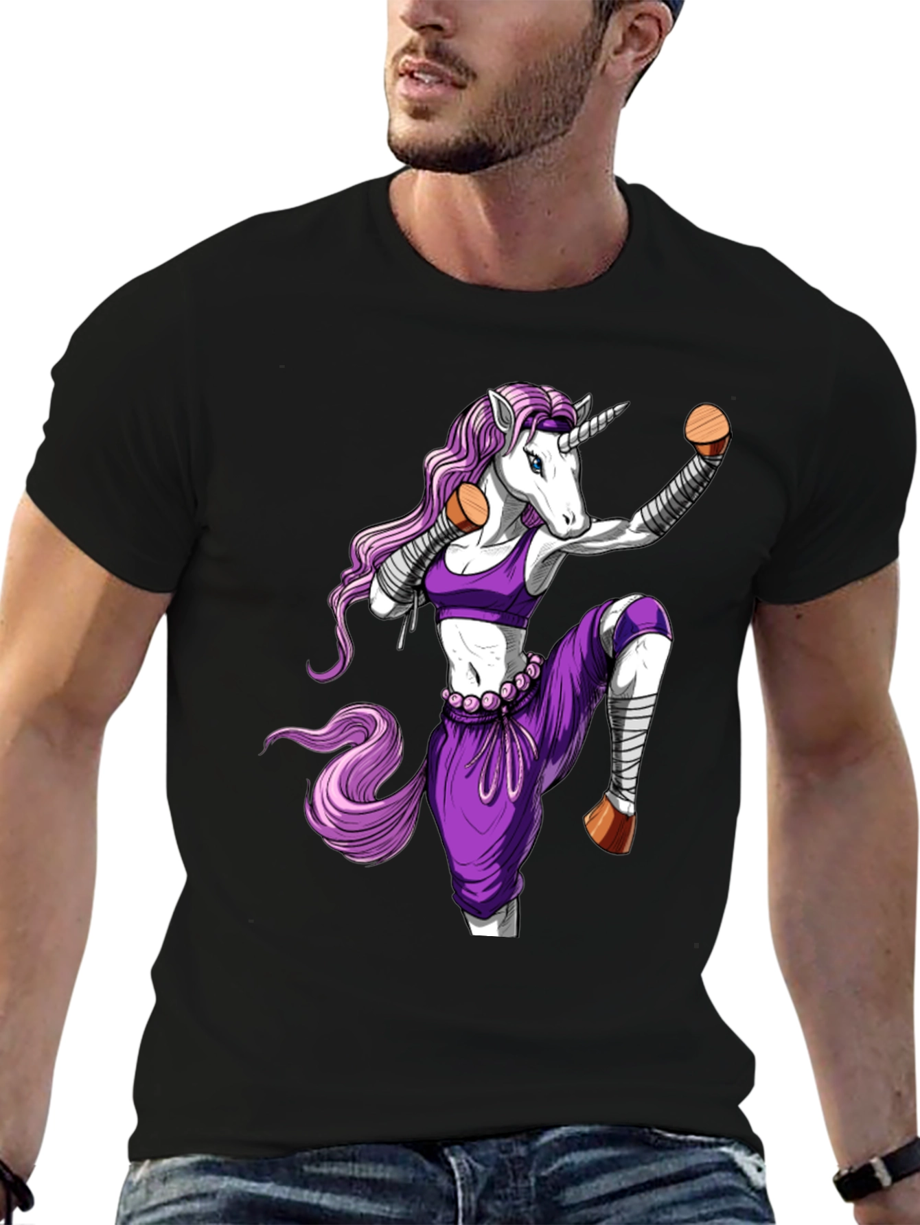 Black Martial Arts Unicorn T-Shirt view 6
