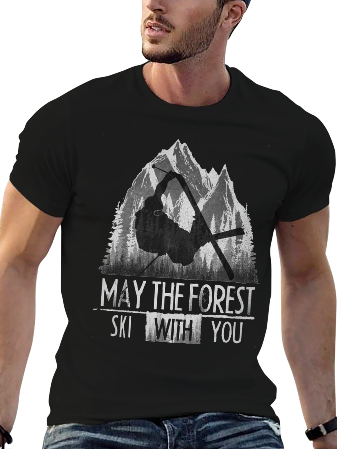 Black May the Forest Ski With You Black Graphic Tee view 6