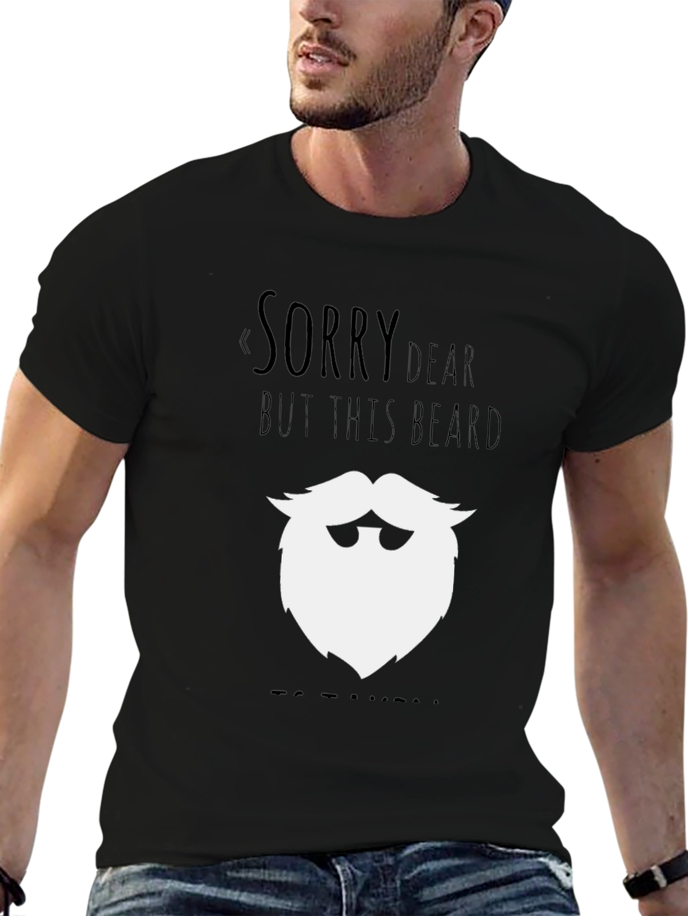 Black Funny Beard Graphic T-Shirt - "Sorry Dear" Design view 6