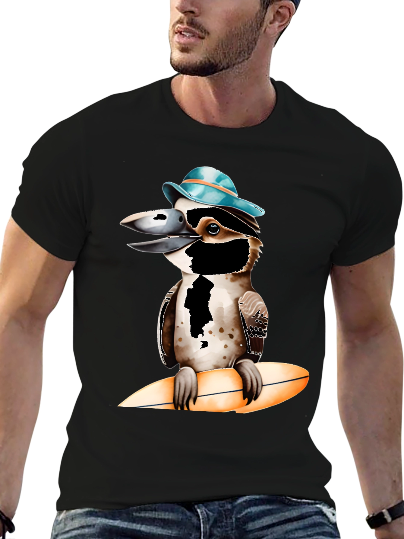 Black Kookaburra Surfer T-Shirt - Cool Bird Design view 6
