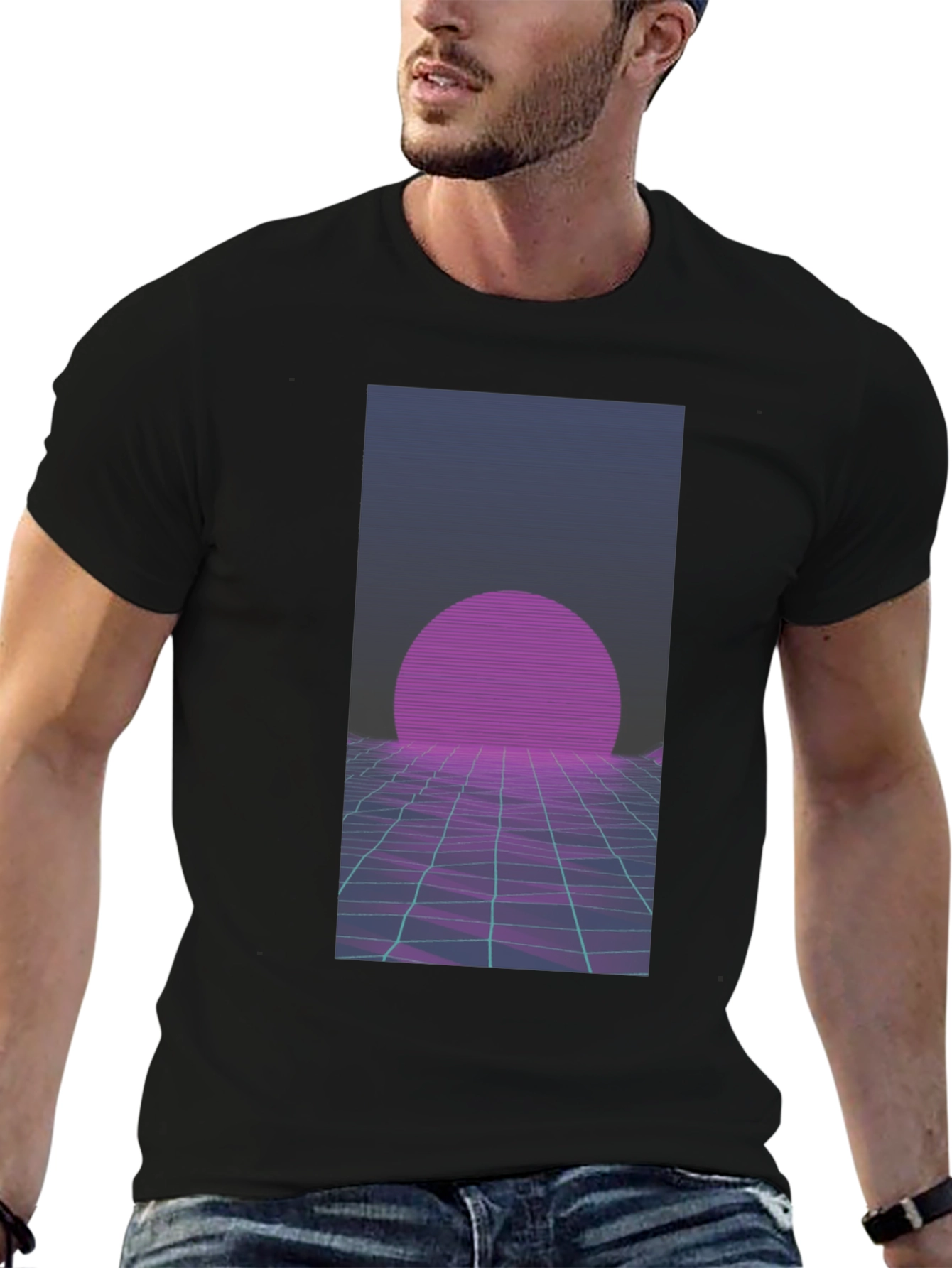 Black Retro Wave T-Shirt: 80s Style Sunset Graphic Tee view 6