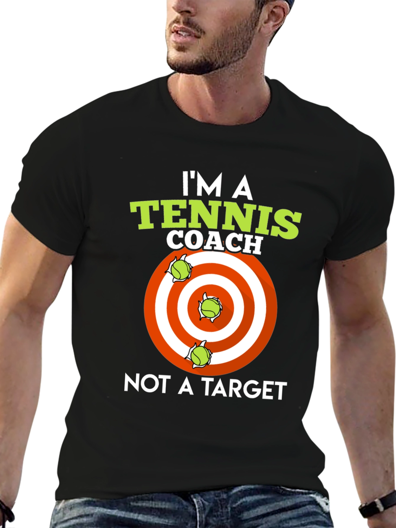 Black Tennis Coach T-Shirt: I'm A Coach, Not A Target view 6