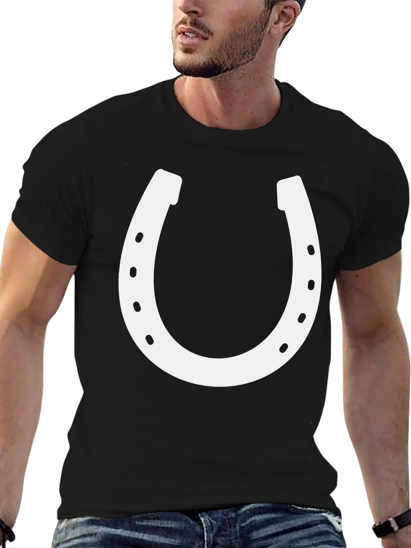 Black Lucky Horseshoe Graphic Tee - Unisex Cotton Blend view 6