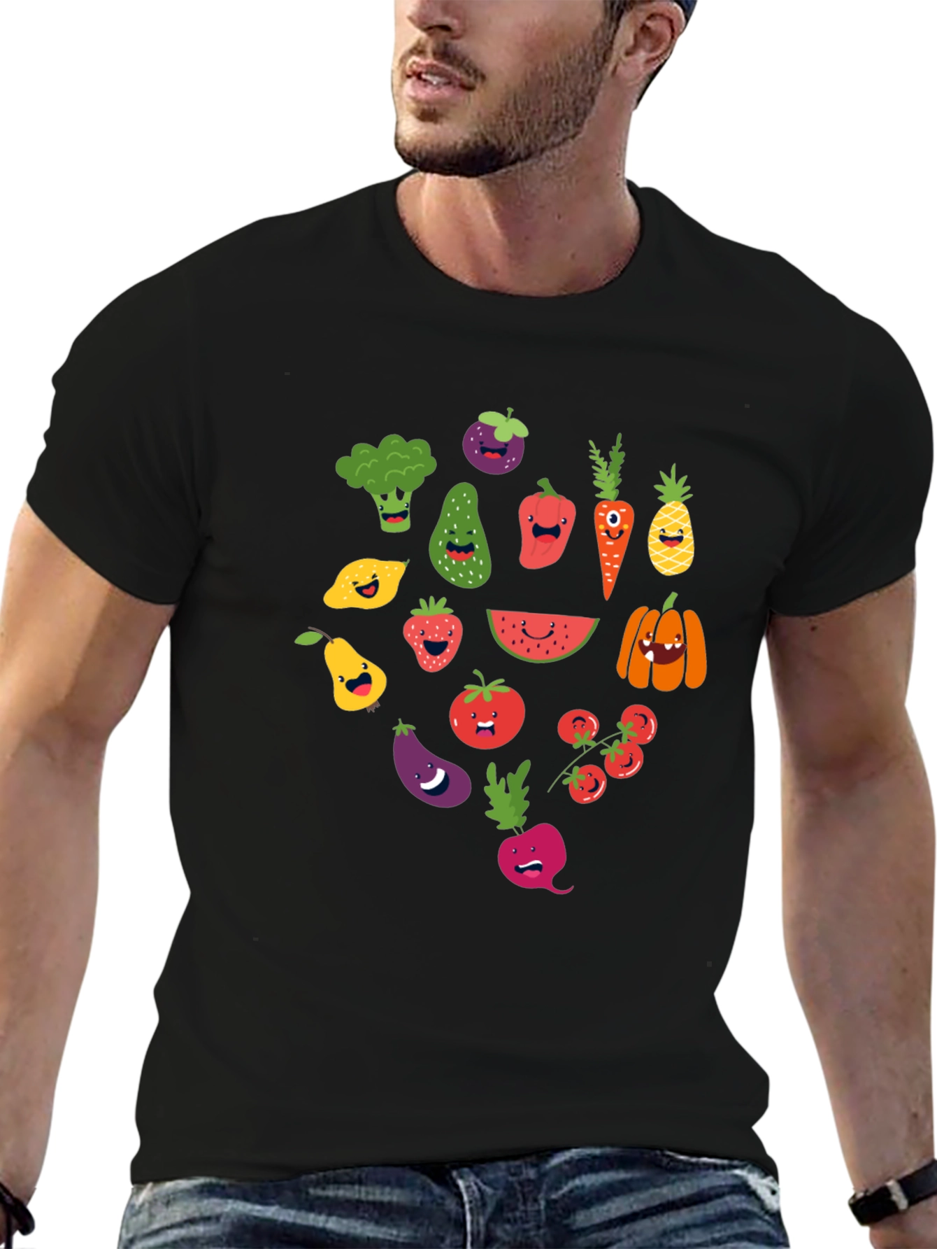 Black Whimsical Veggie T-Shirt - Fun Foodie Fashion view 6
