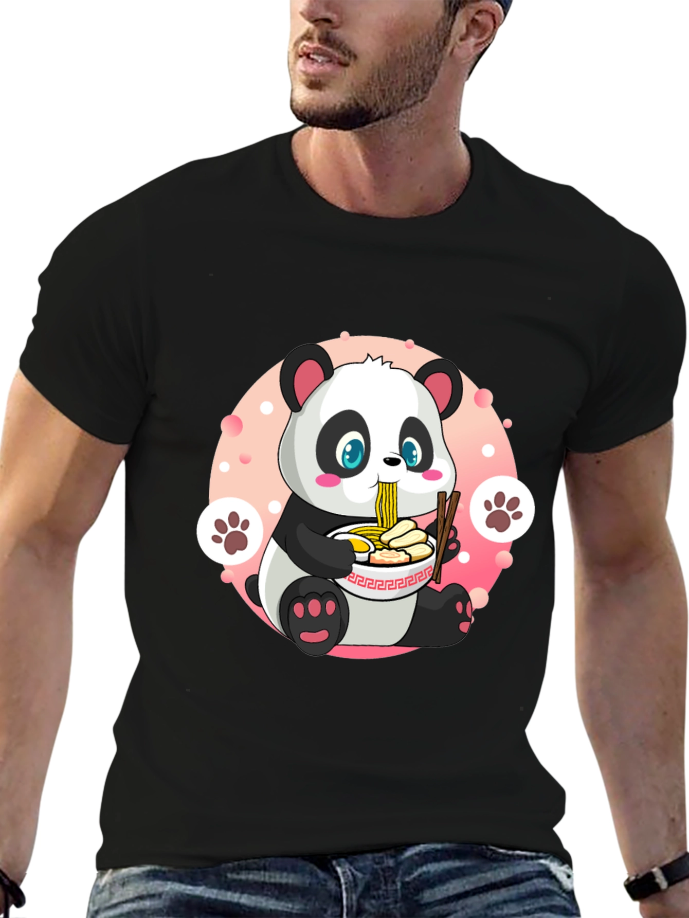 Black Cute Panda Ramen T-Shirt - Fun Anime Style view 6