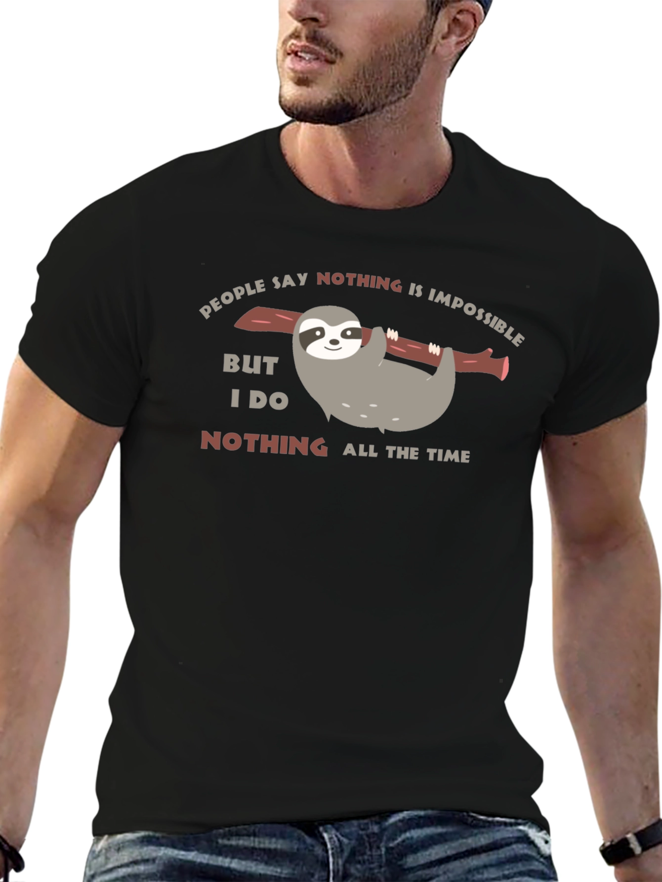 Black Funny Sloth Nothing All The Time Black T-Shirt view 6