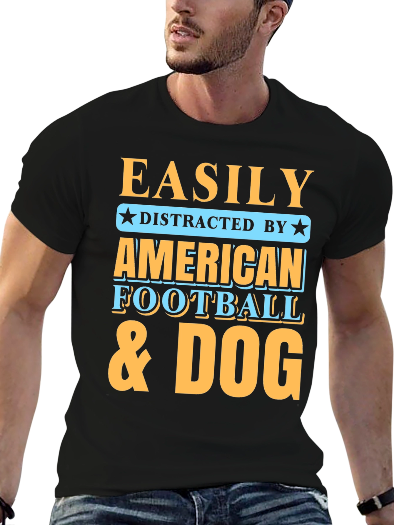 Black Easily Distracted T-Shirt - Football & Dog view 6