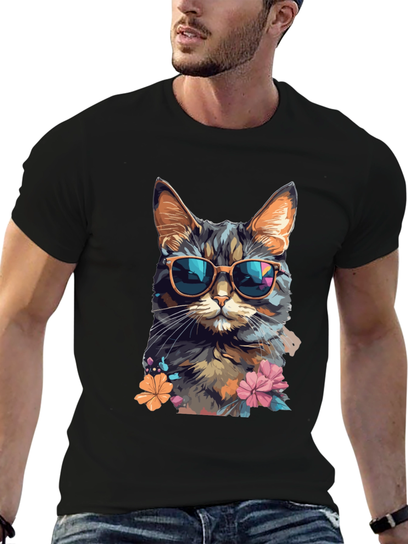 Black Cool Cat T-Shirt: Stylish Feline Design view 6