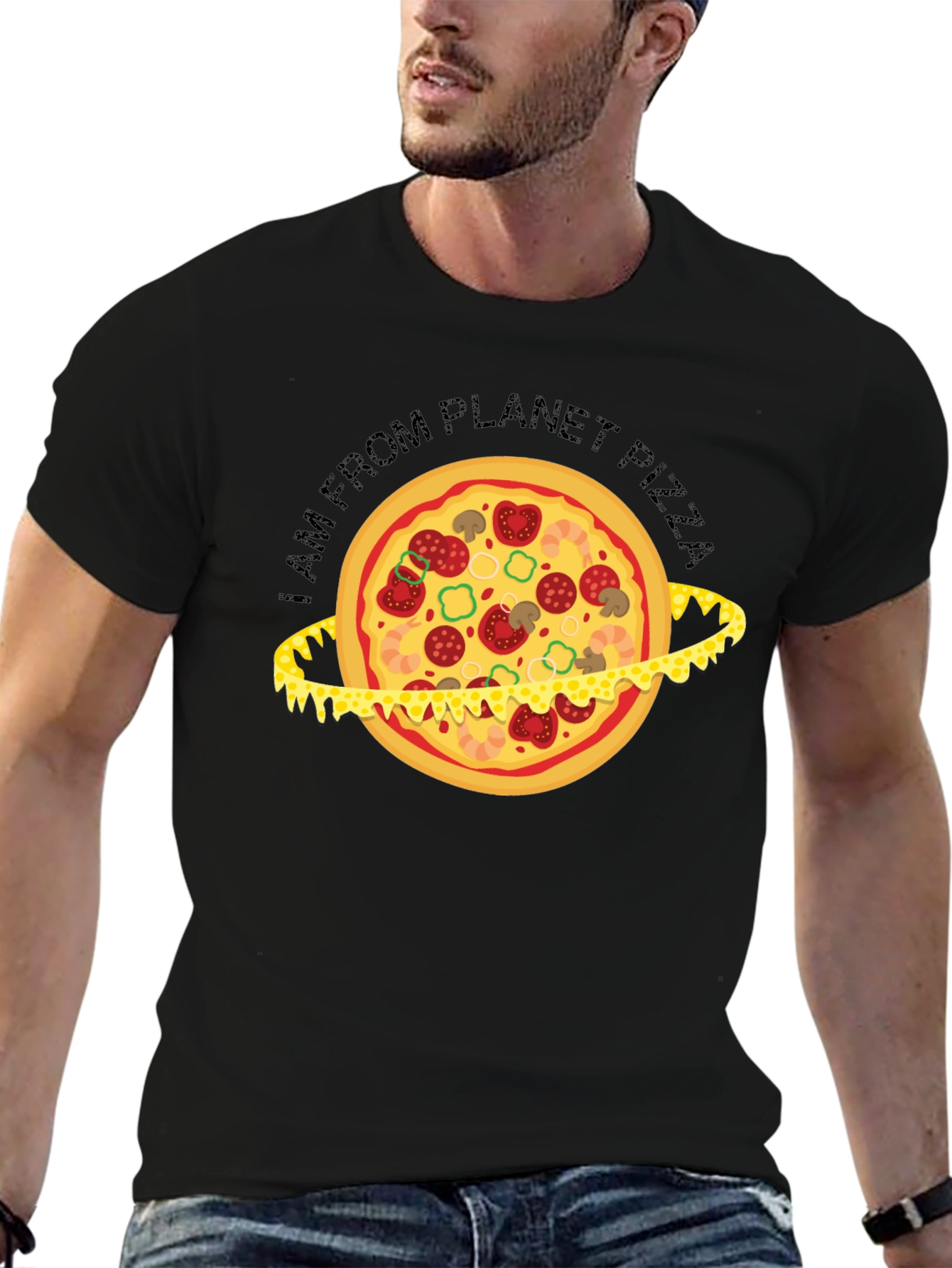 Black Planet Pizza T-Shirt - Black Graphic Tee view 6