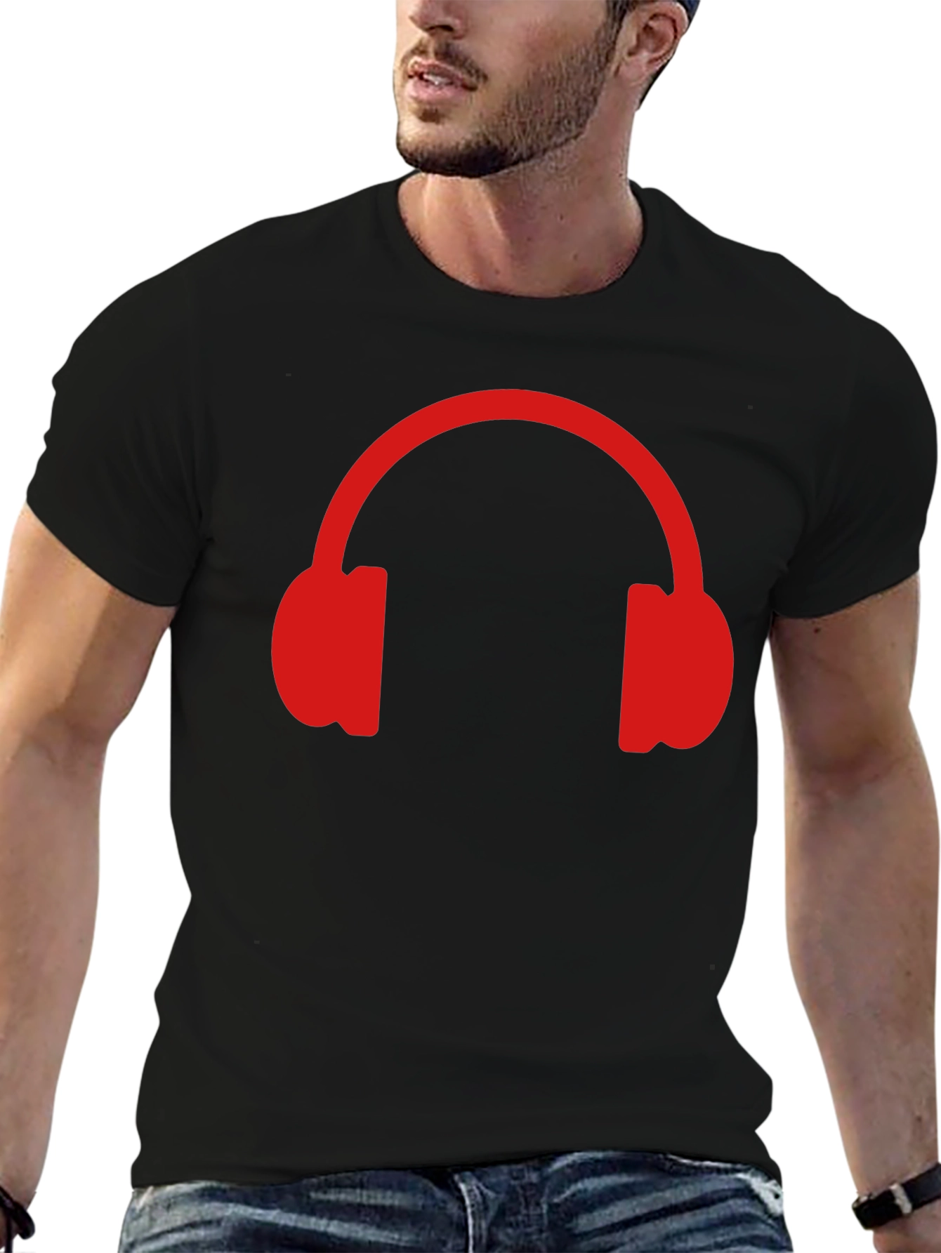 Black Red Headphone Graphic T-Shirt - Music Lover Tee view 6