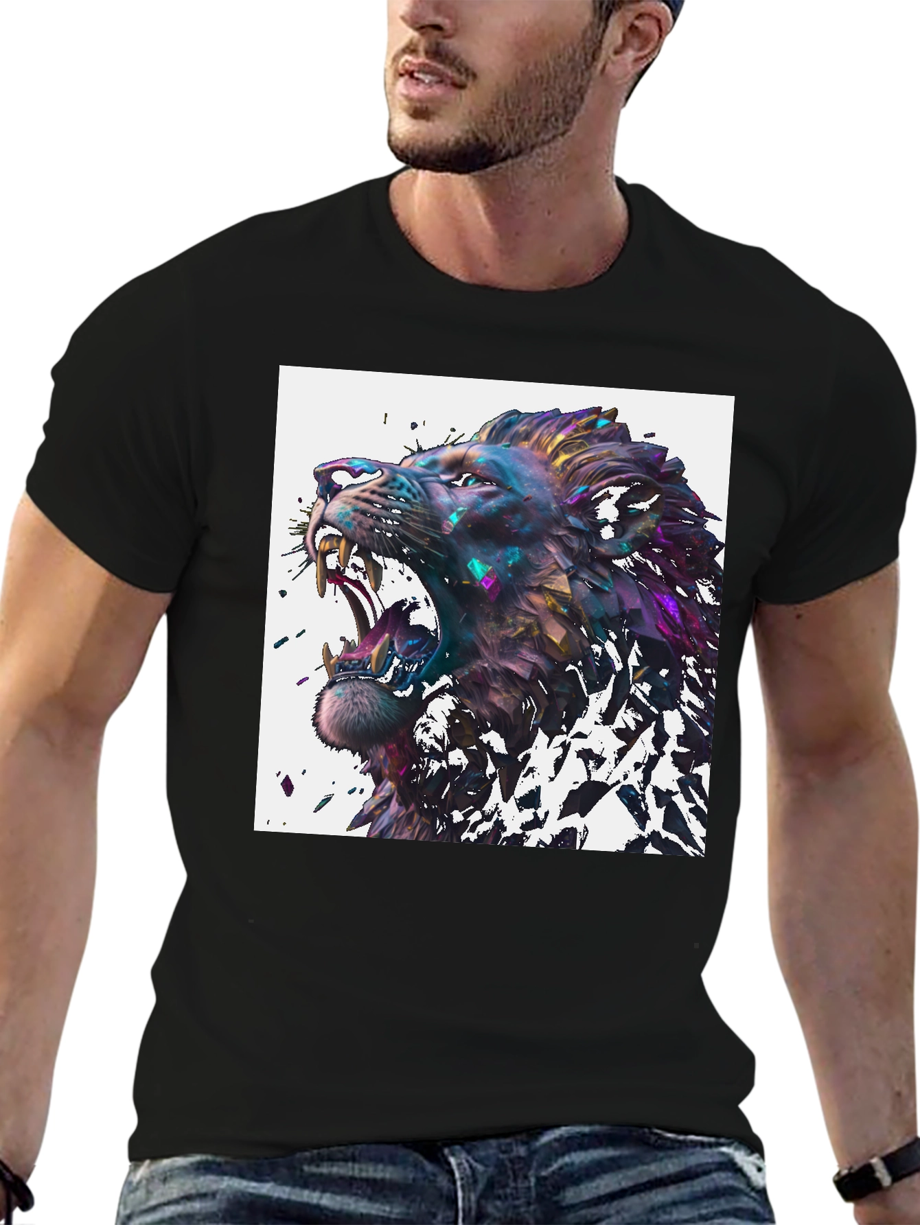 Black Roaring Lion Graphic Tee - Abstract Art Print view 6
