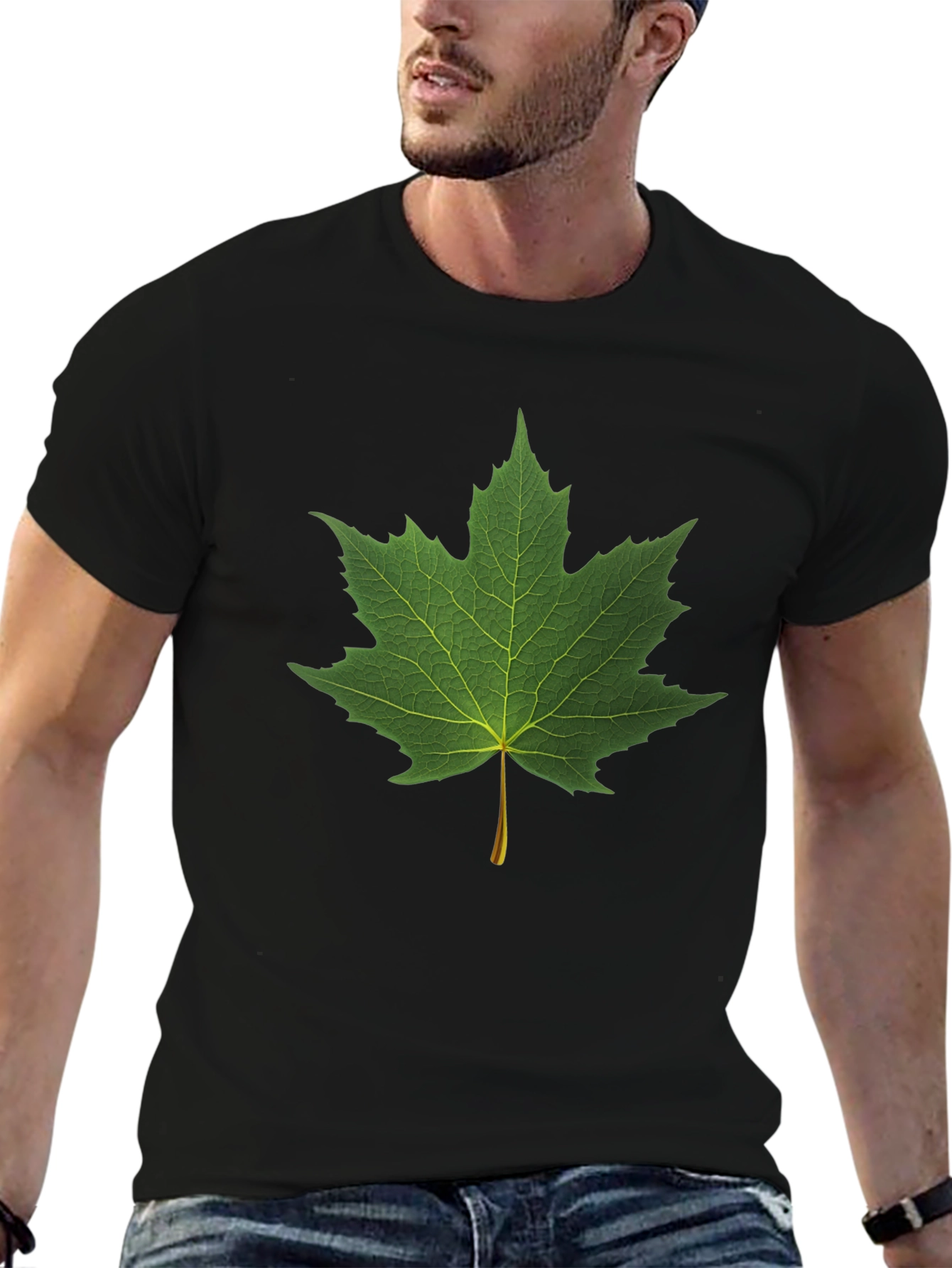 Black Maple Leaf Graphic Black T-Shirt view 6