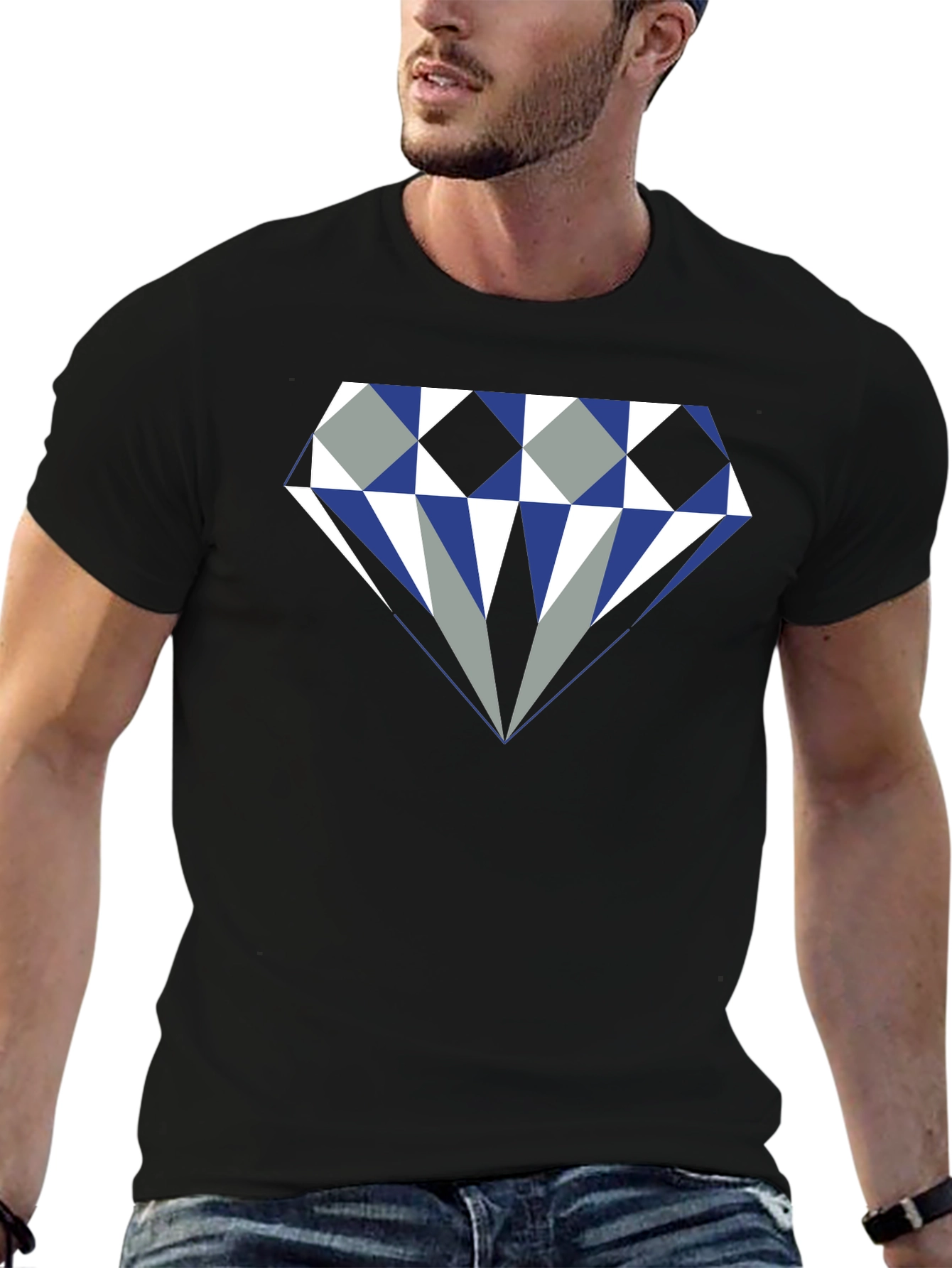 Black Geometric Diamond Graphic Print Men's Tee view 6