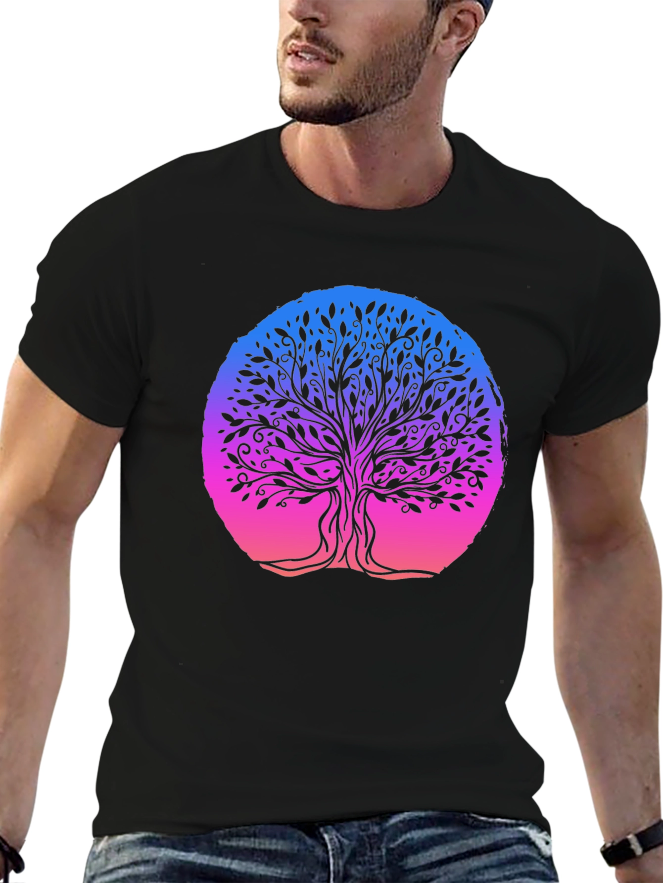 Black Tree of Life Graphic Tee - Black Cotton Blend view 6