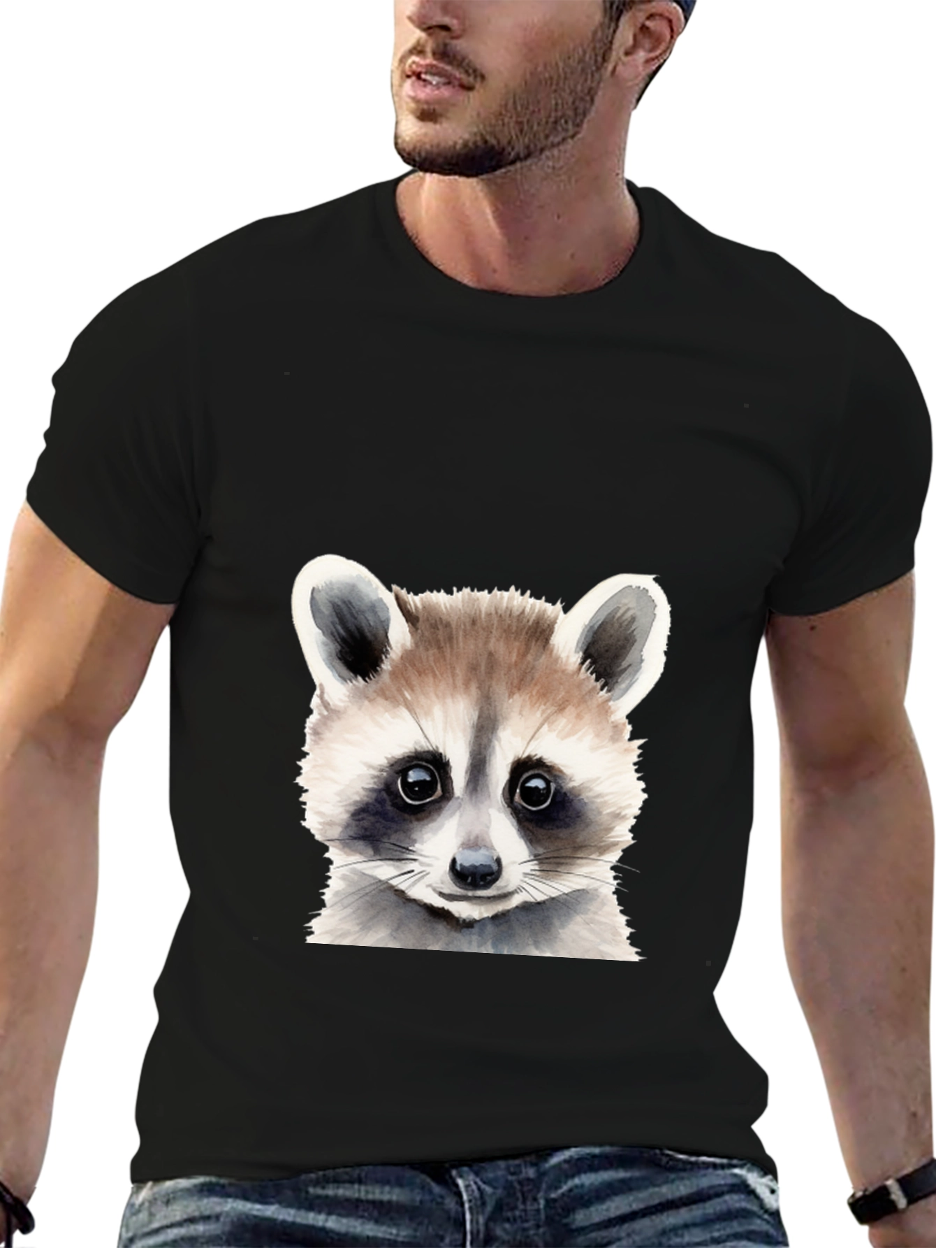 Black Raccoon Graphic Tee - Soft Cotton Black T-Shirt view 6