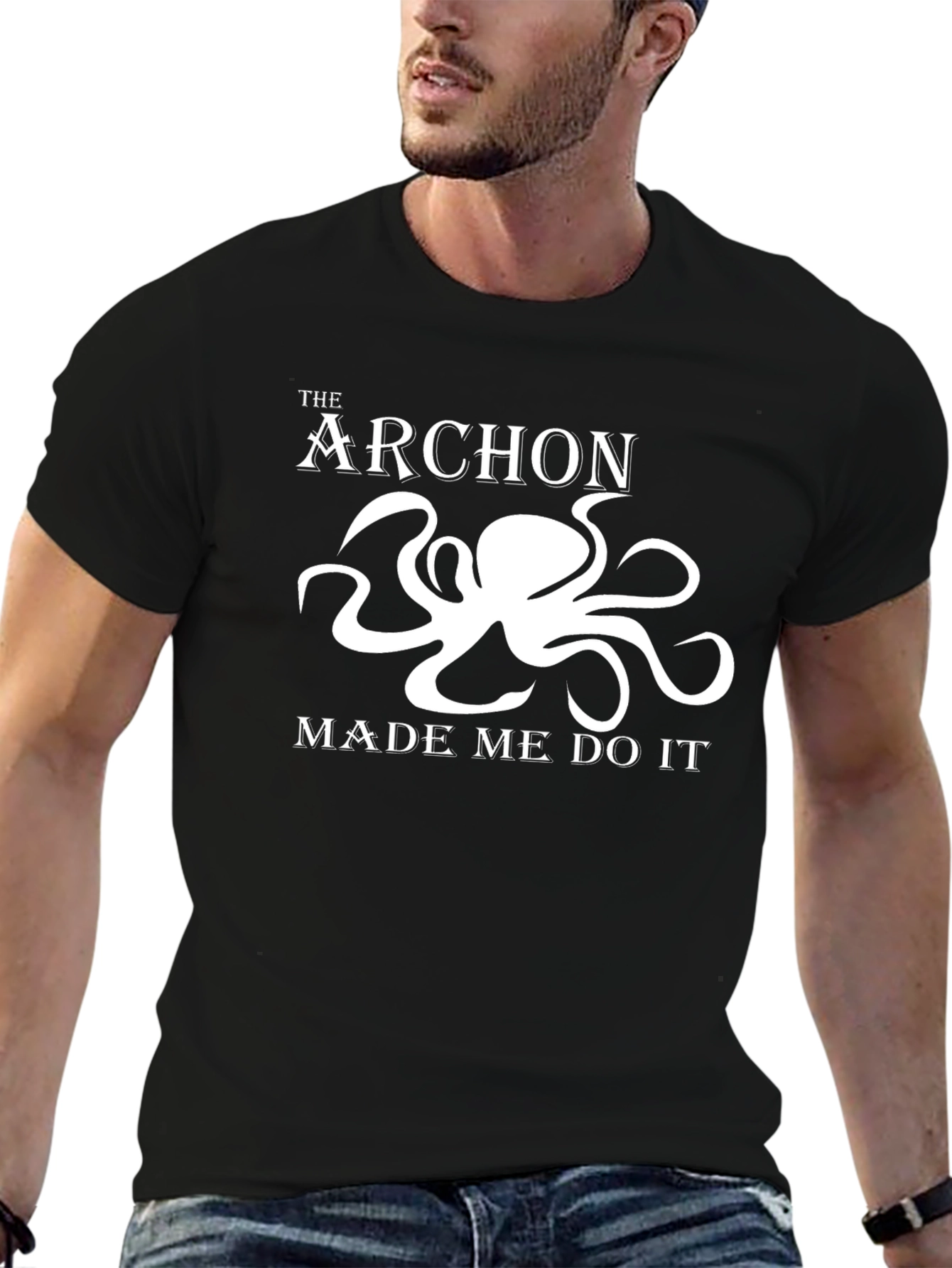 Black The Archon Made Me Do It Black T-Shirt, Octopus Graphic Tee view 6