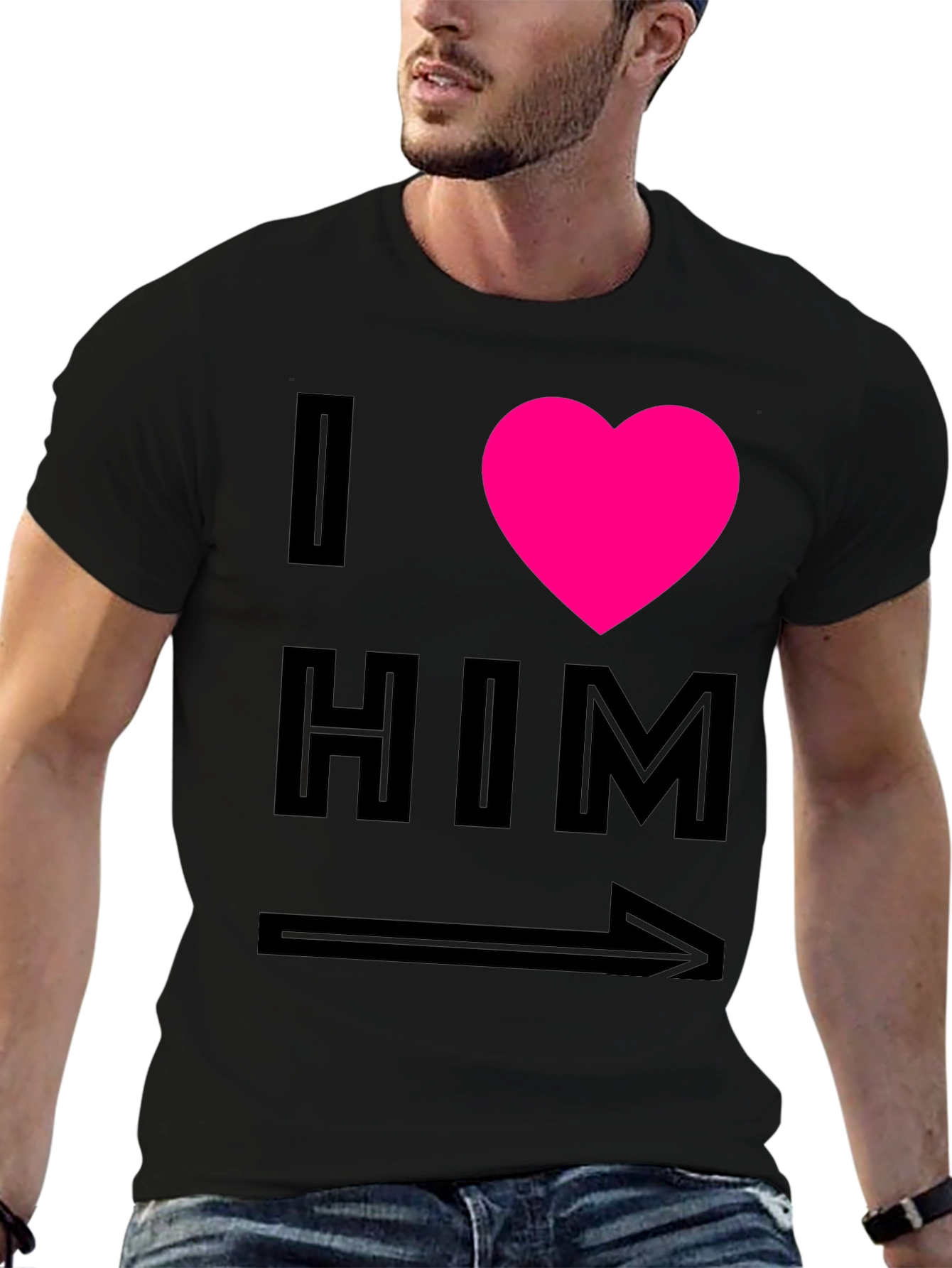 Black I Heart Him Graphic Tee - Black Unisex T-Shirt view 6