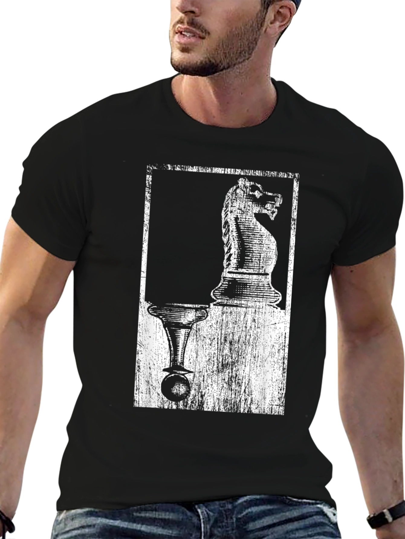 Black Chess Knight & Pawn Graphic Tee - Black Cotton Blend view 6