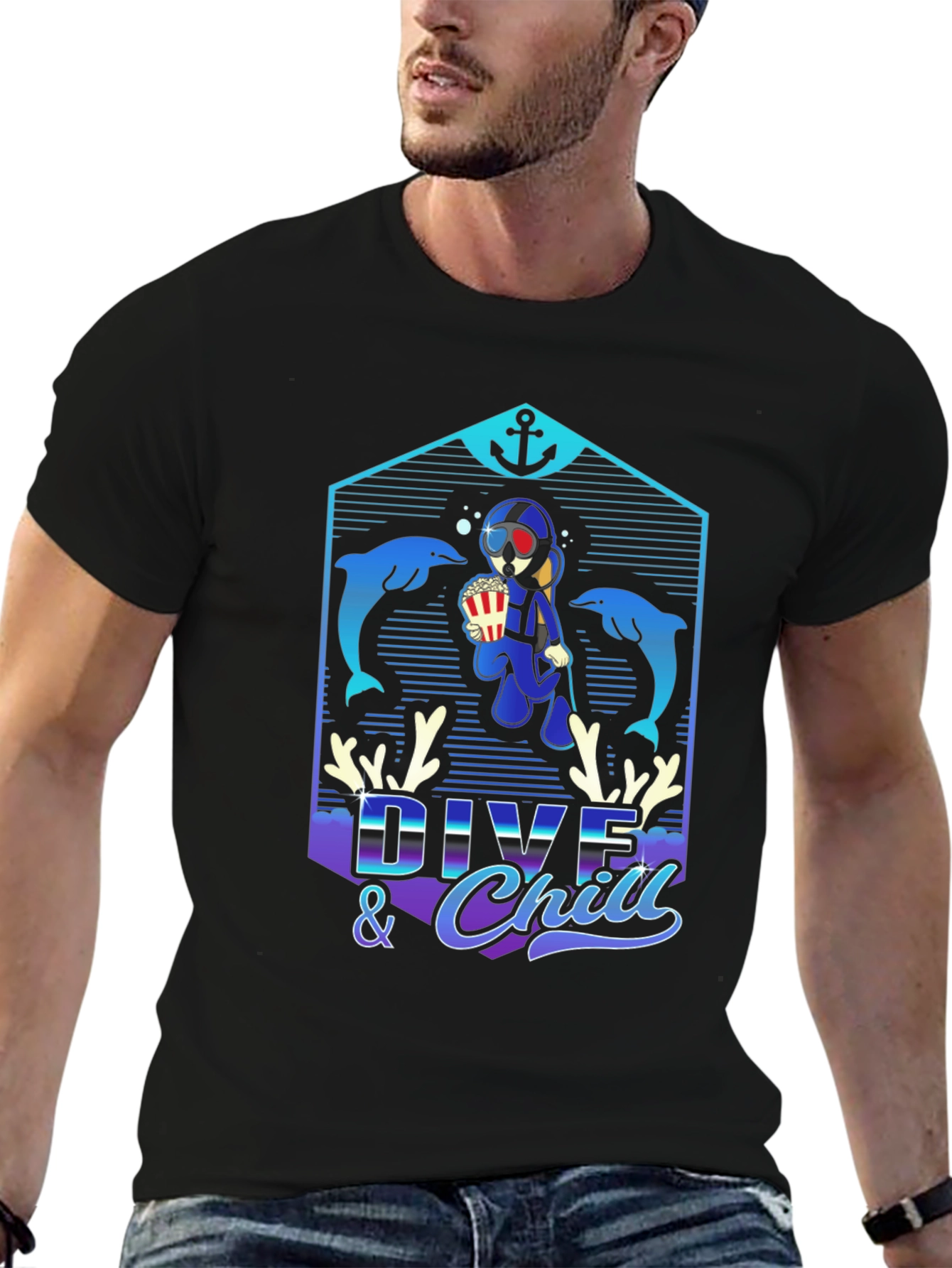 Black Dive & Chill Graphic T-Shirt view 6