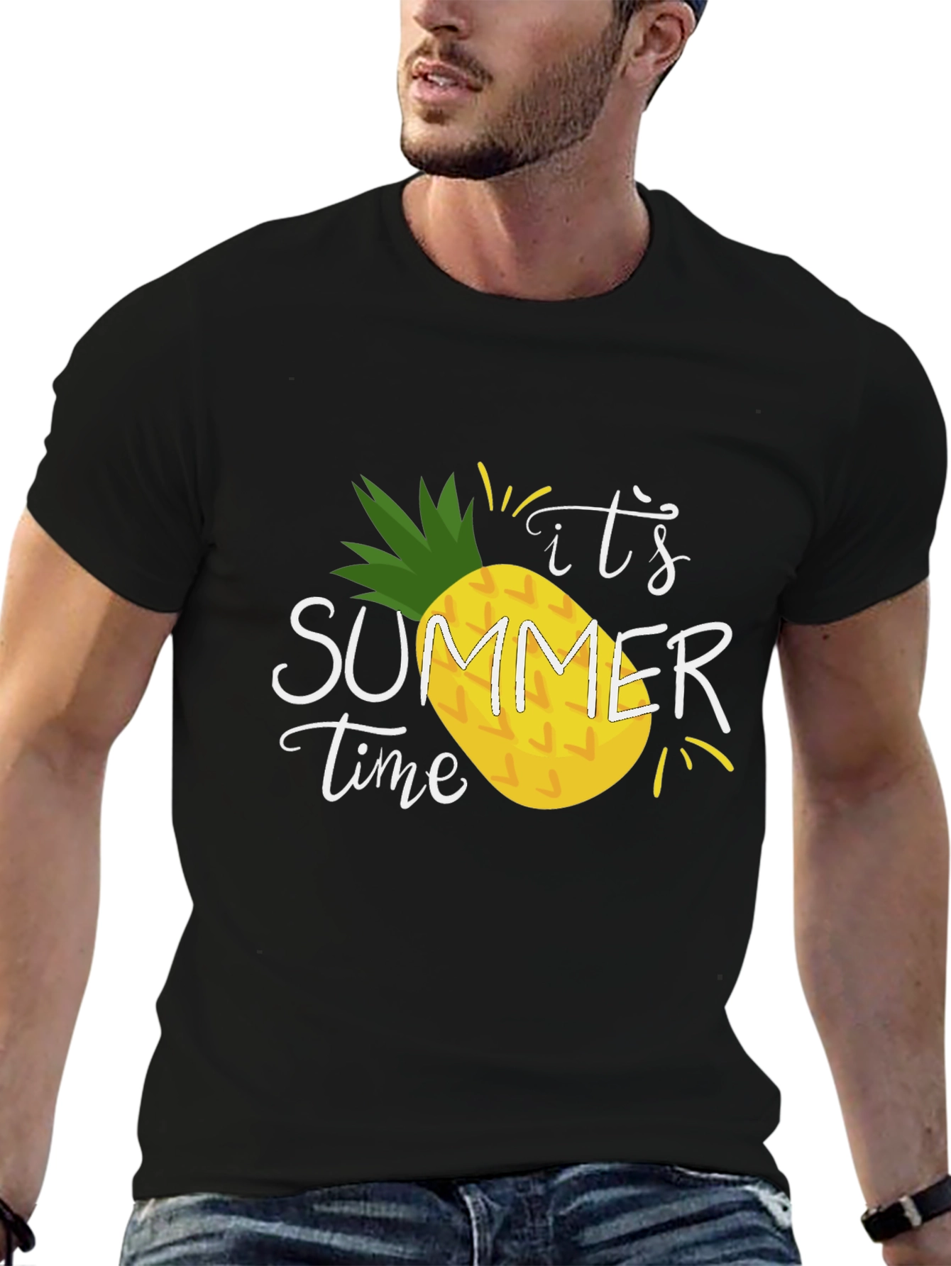 Black It's Summer Time Pineapple T-Shirt view 6