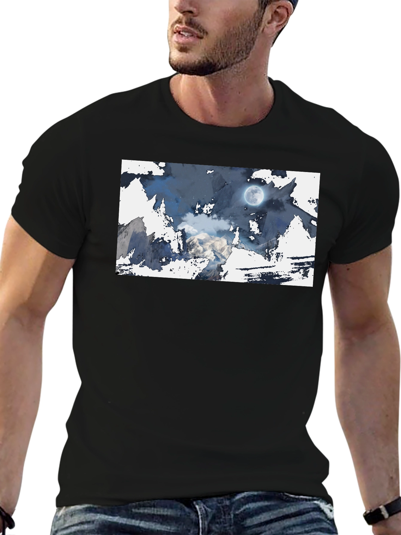 Black Moonlit Mountain Tee - Stylish Graphic Print view 6