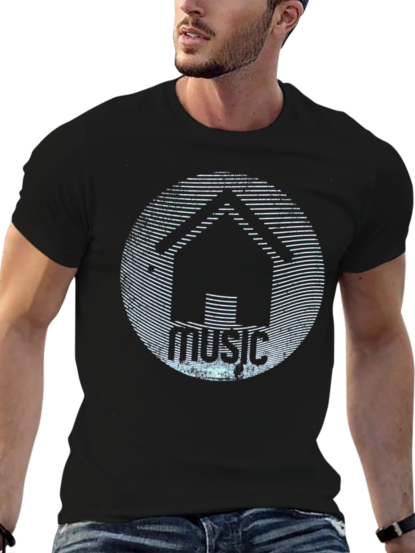 Black House Music Graphic T-Shirt - Black Crew Neck Tee view 6