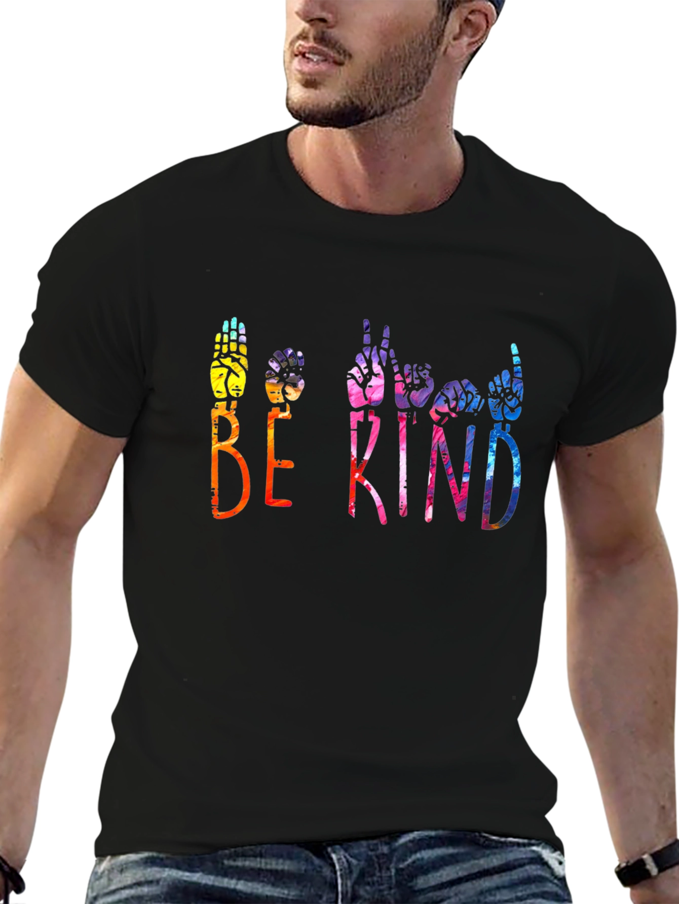 Black Be Kind Sign Language Graphic T-Shirt view 6