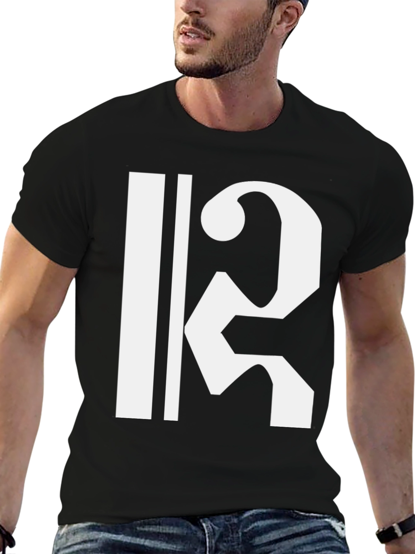 Black Bold Black T-Shirt with White Musical Clef Design view 6