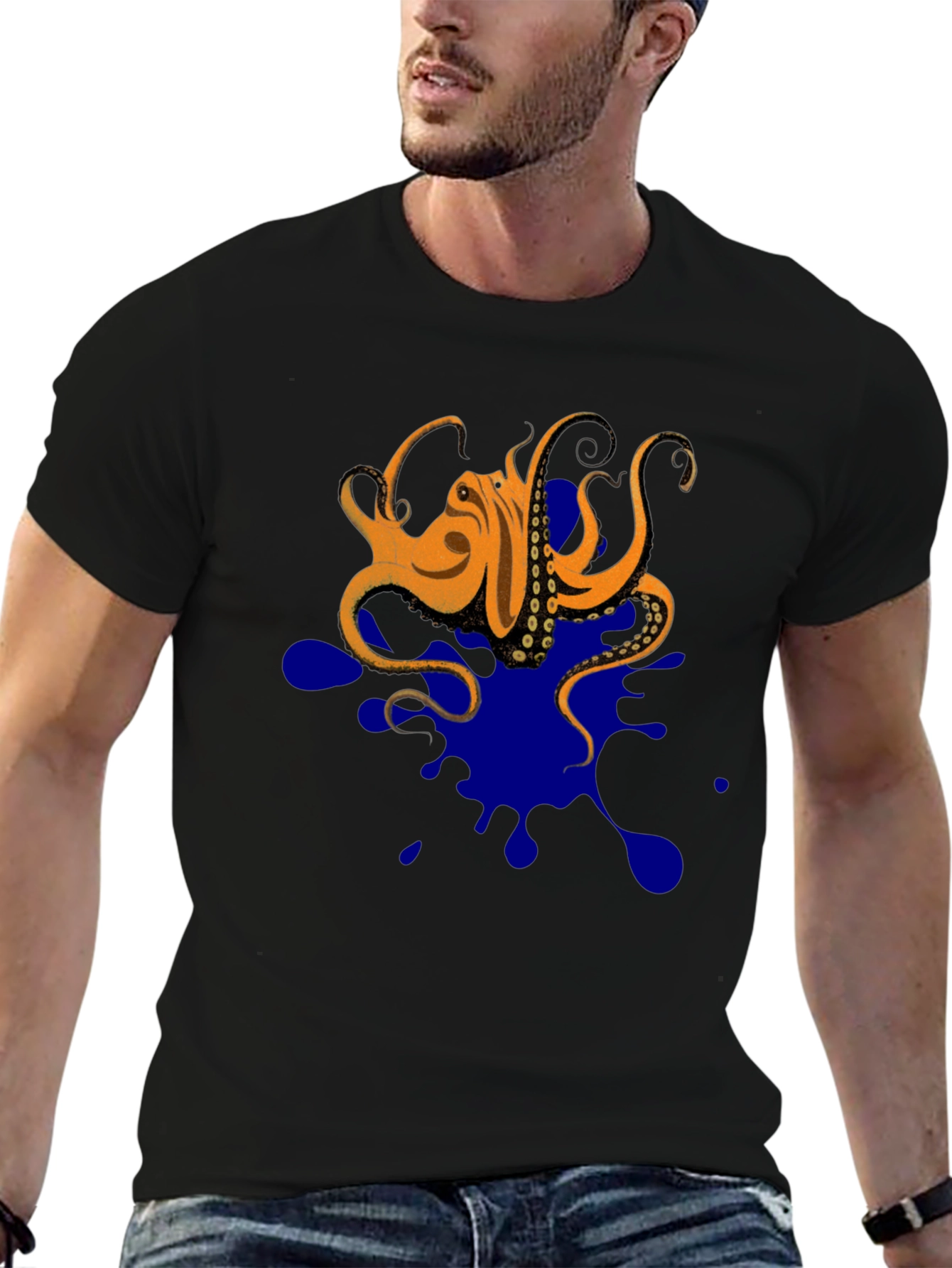 Black Octopus Ink Splatter T-Shirt - Unique Graphic Tee view 6